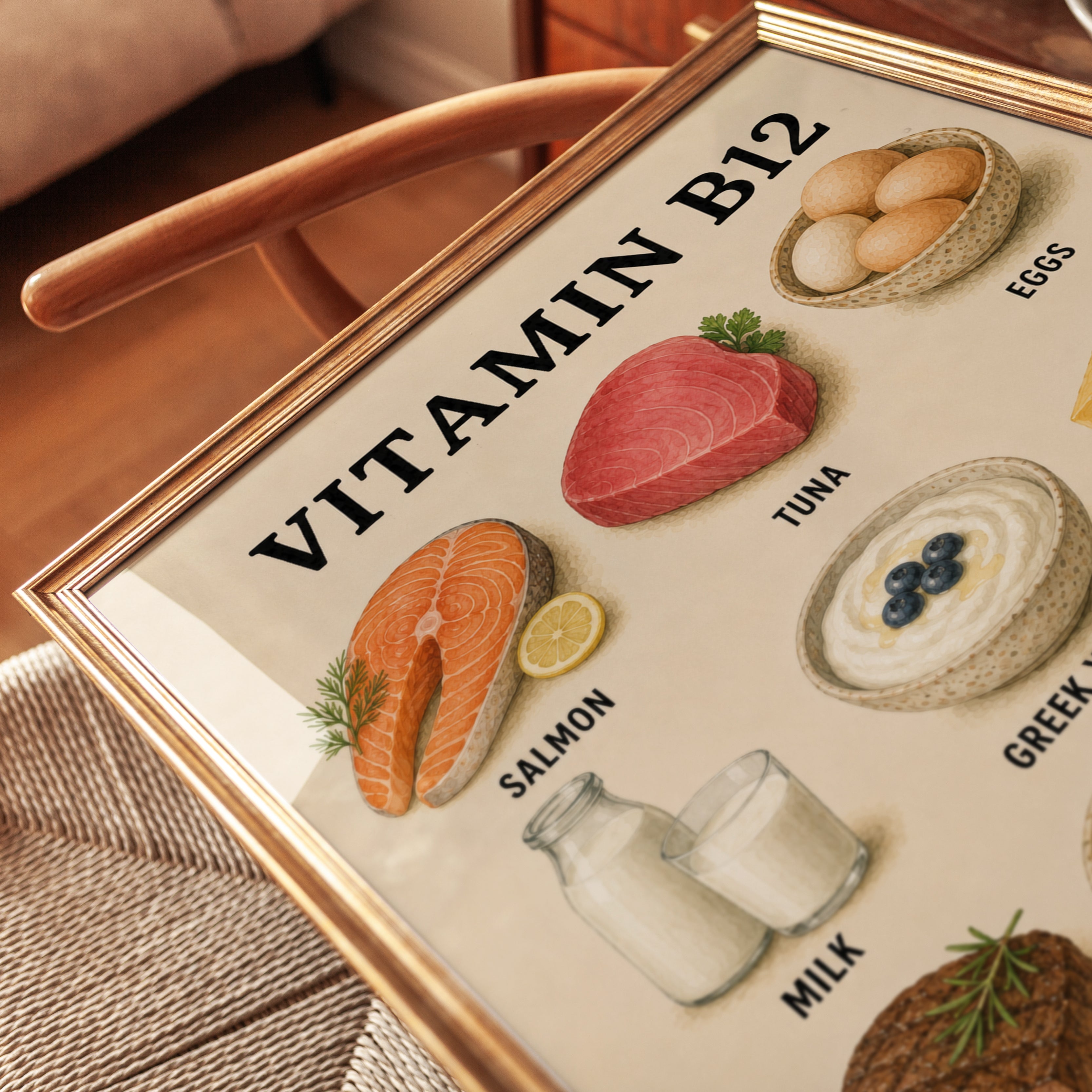 Vitamin B12 Foods Poster – Kitchen Wall Art - detail