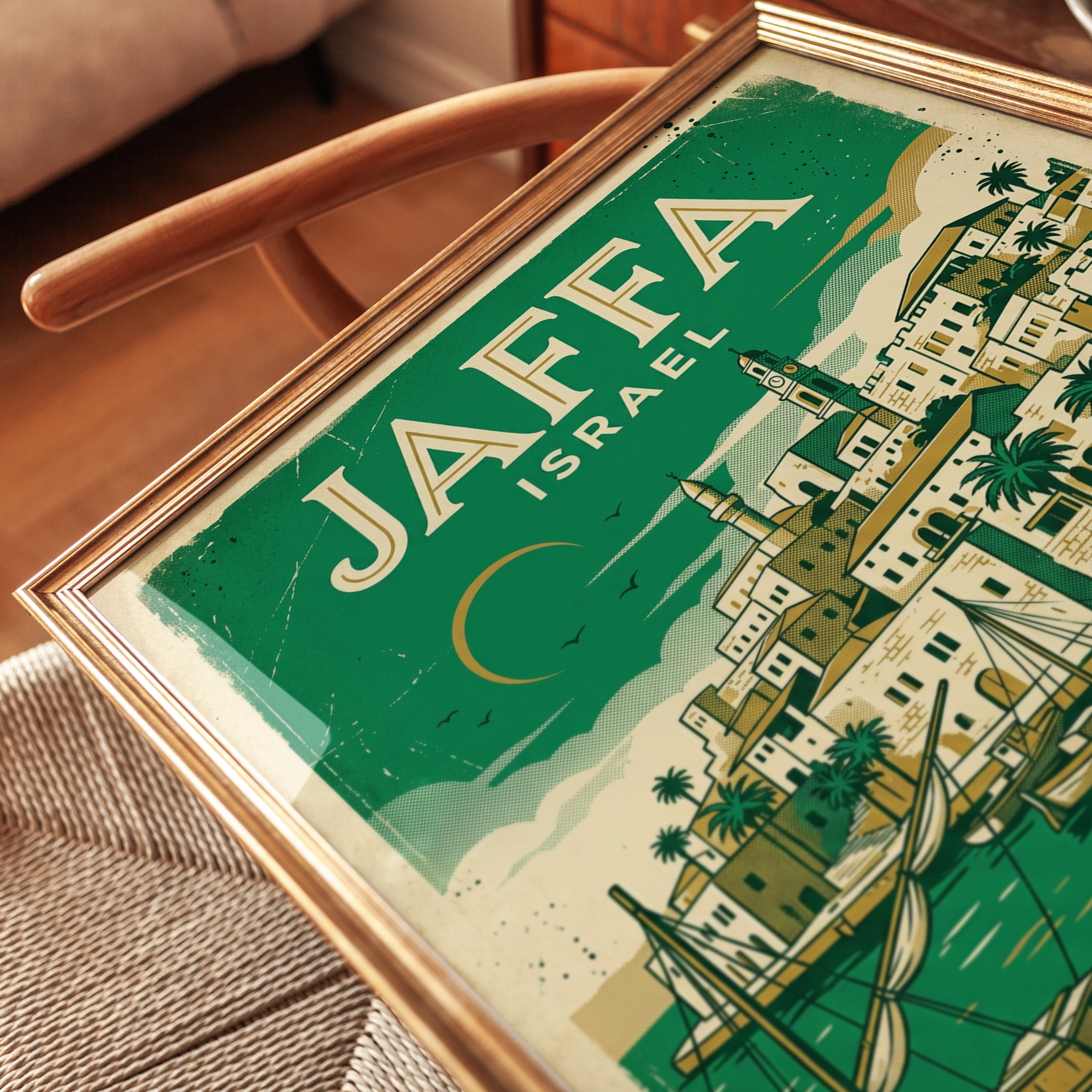 Jaffa Israel Vintage Travel Poster — Retro Mediterranean Coastal Art - detail