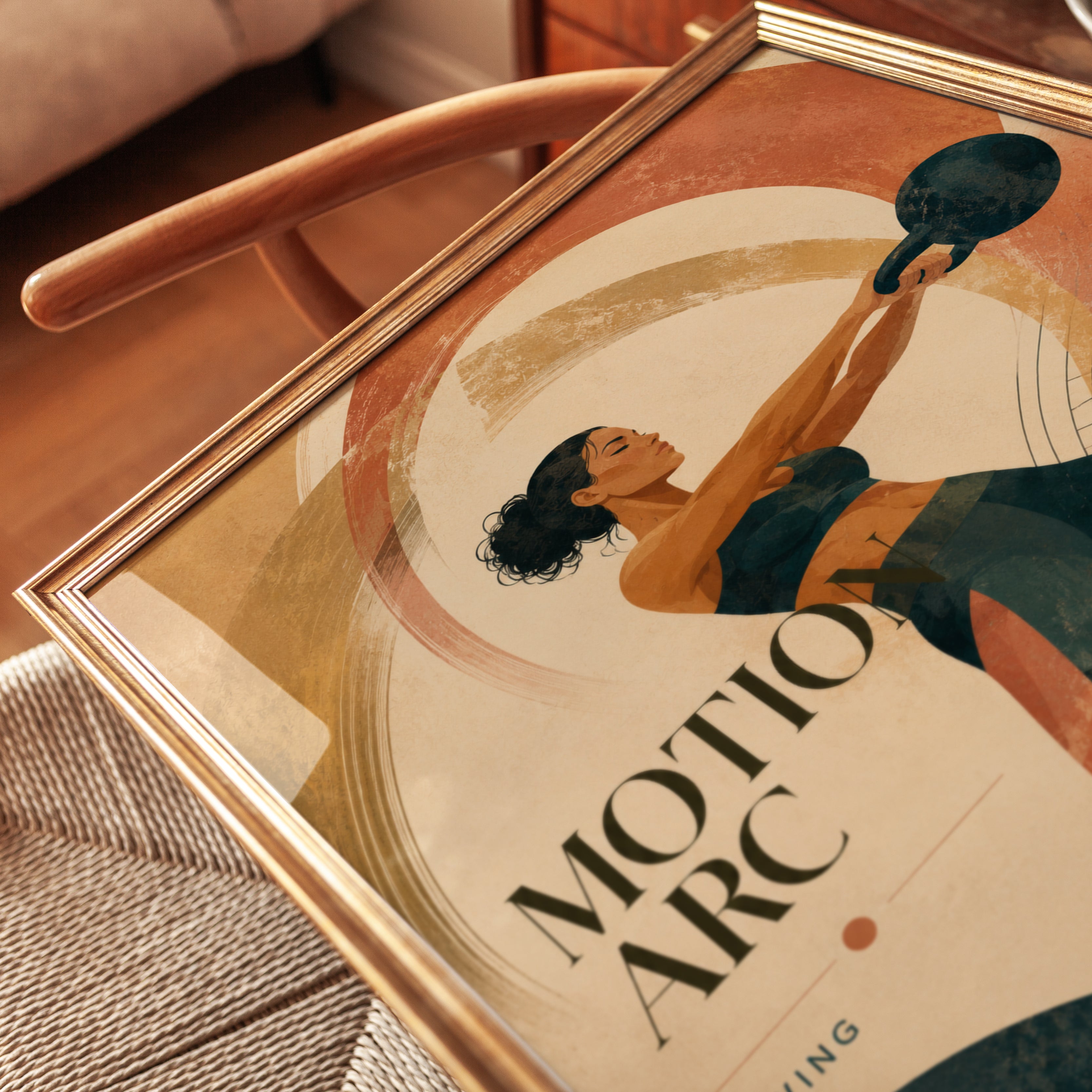 Kettlebell Swing Art Print: Art Deco Fitness Poster - detail