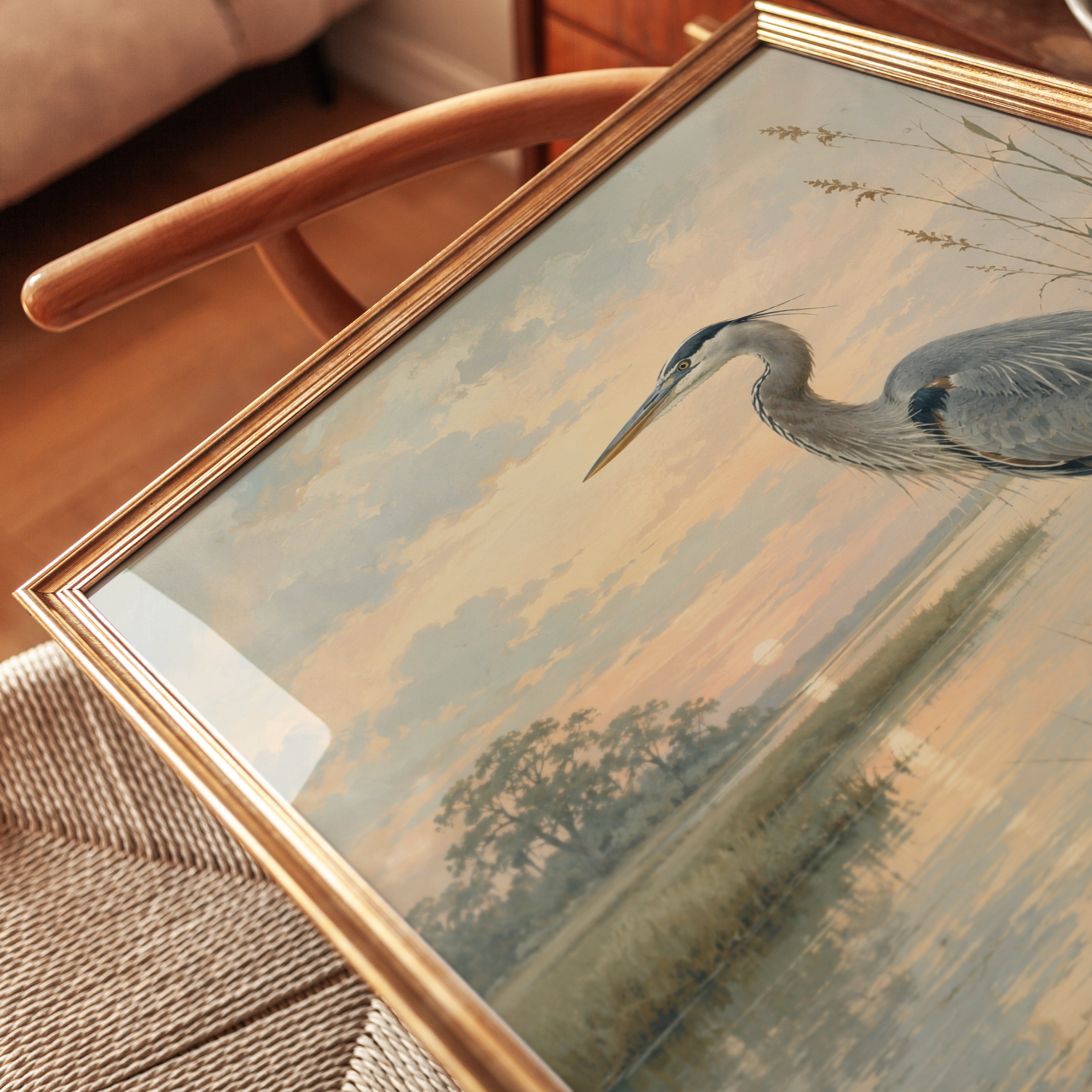 Blue Heron Wetland Bird Print - detail