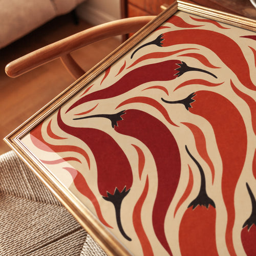 Abstract Chilli Pepper Print – Red Wall Art - detail