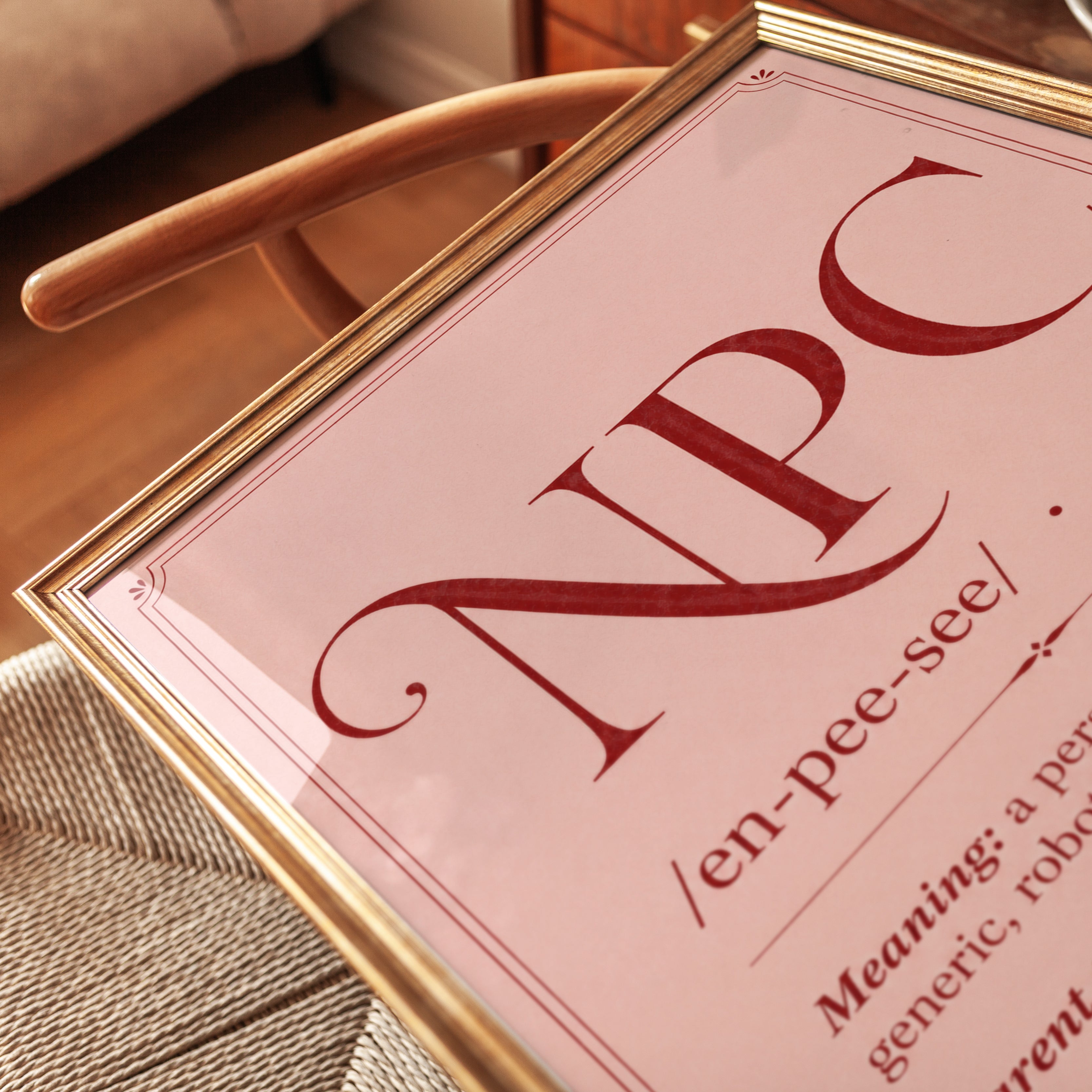 NPC Definition Typography Print: Pink Dictionary Art Poster - detail