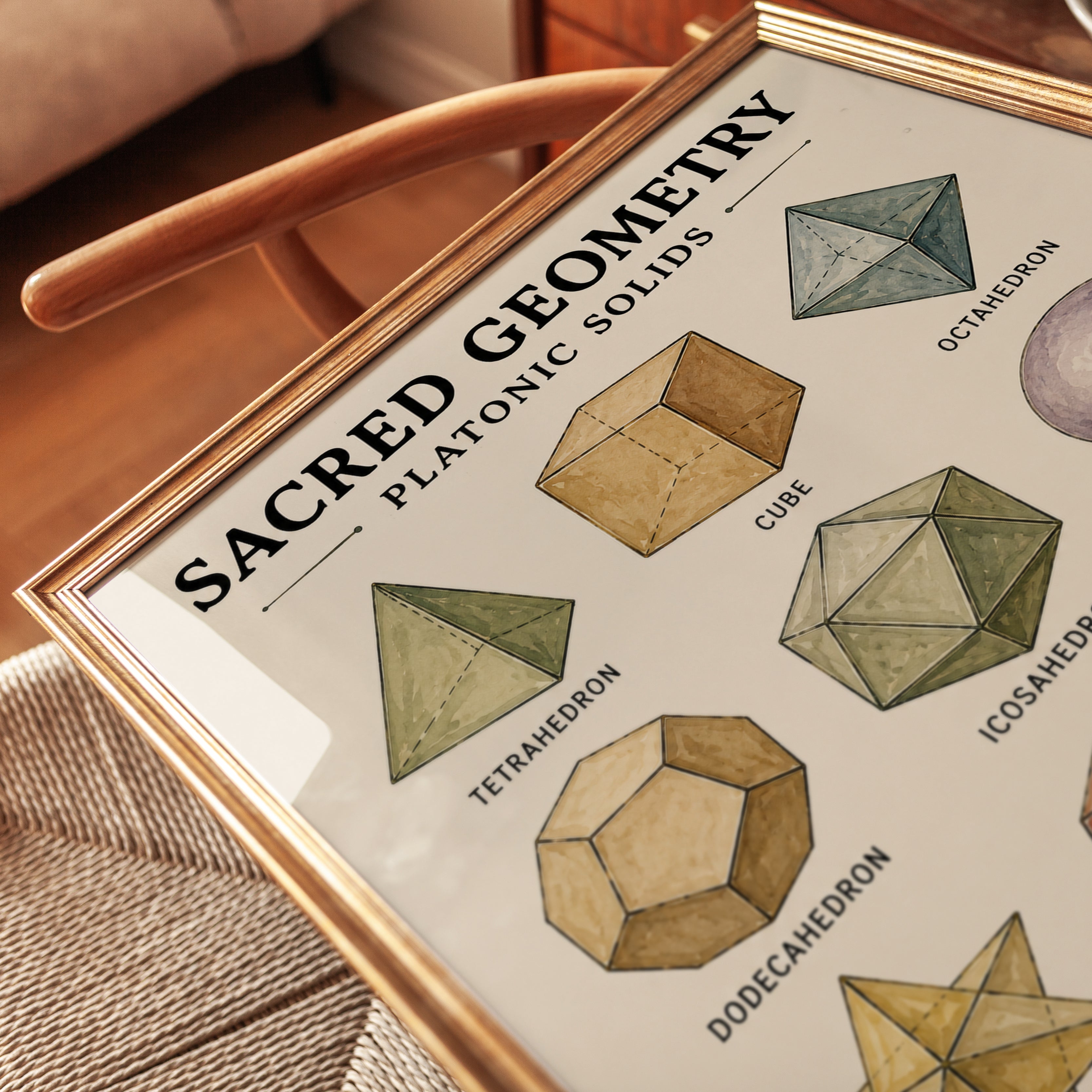 Sacred Geometry Print — Platonic Solids Chart - detail