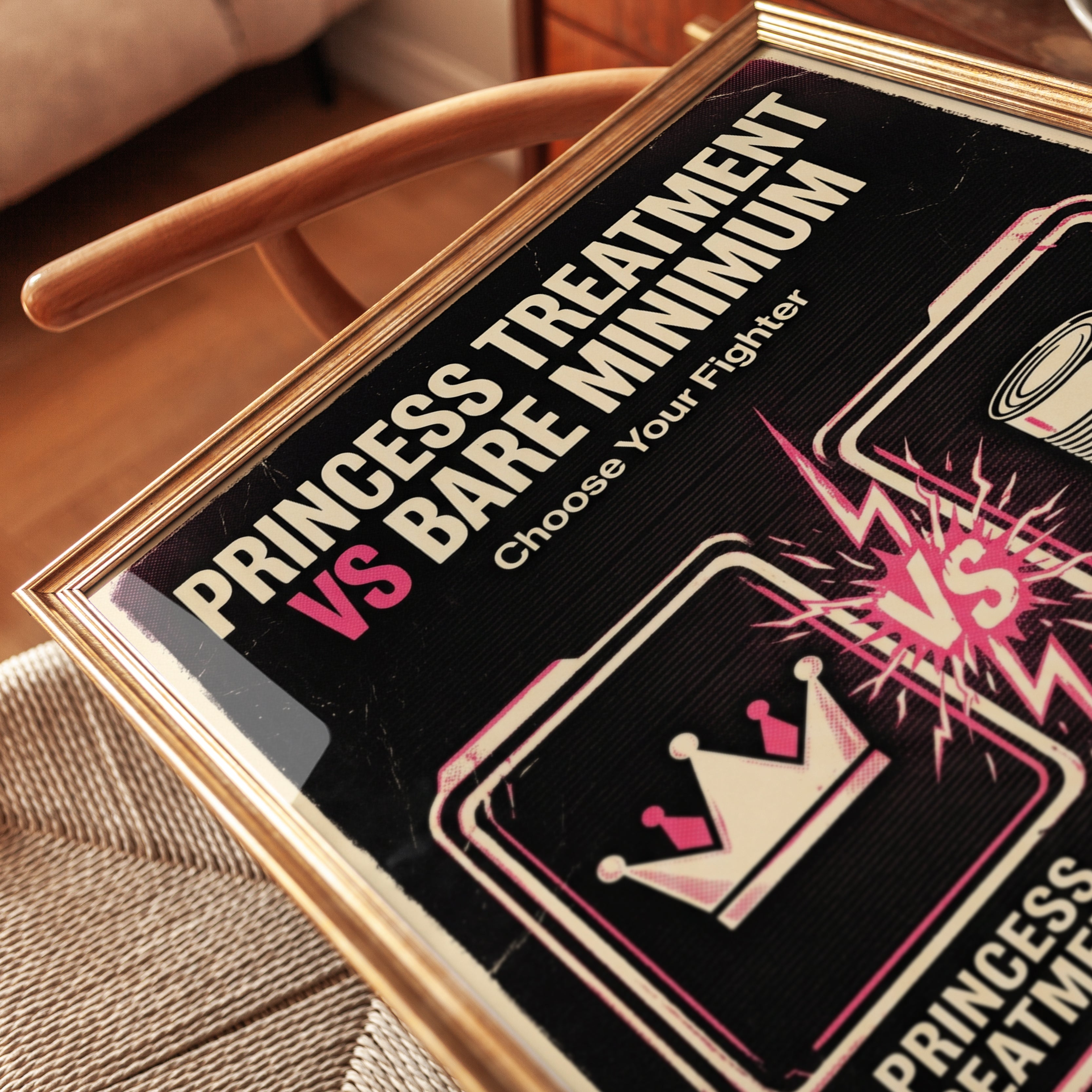 Princess Treatment vs Bare Minimum Poster: Retro Gaming Art Print - detail