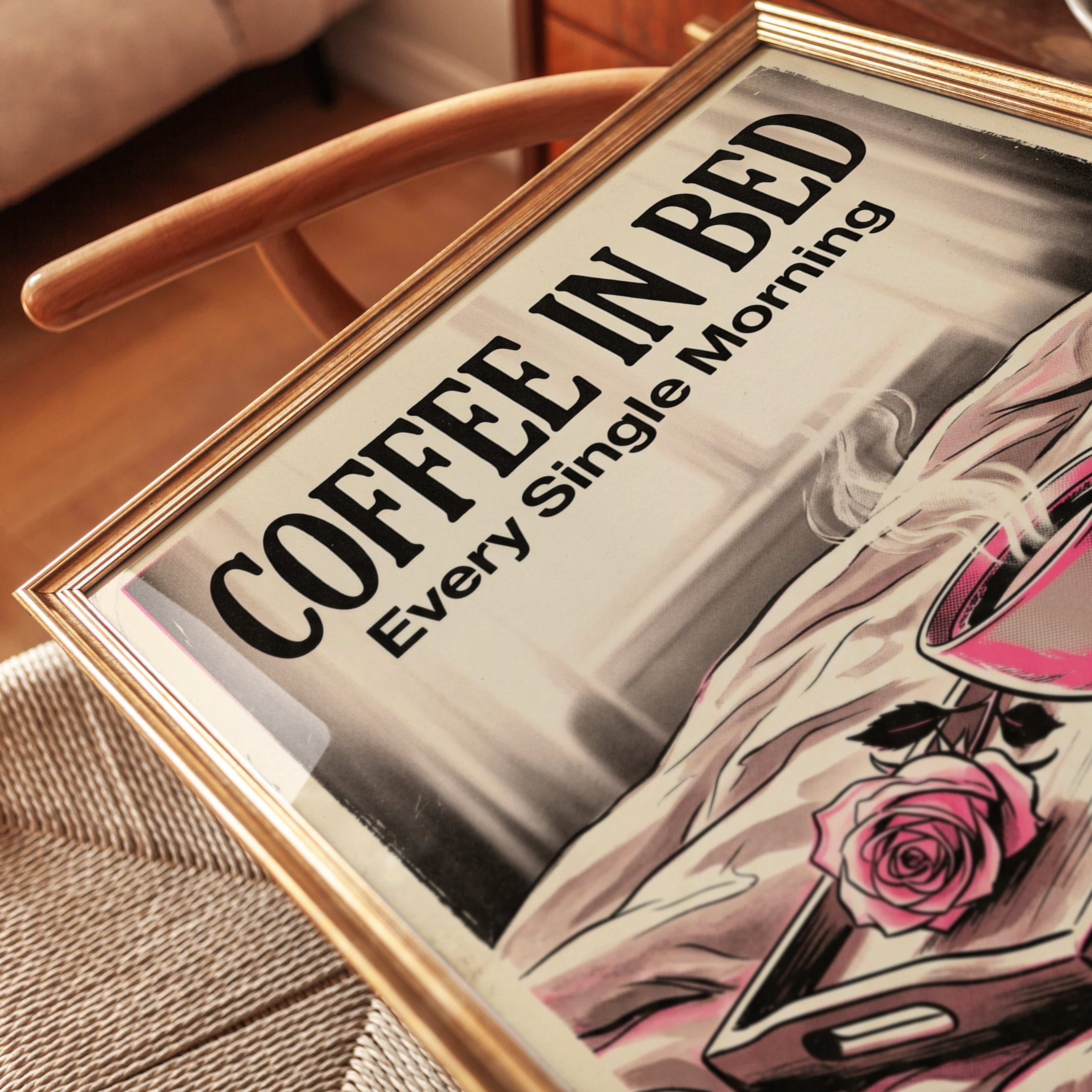 Coffee in Bed Print — Vintage-Style Morning Coffee Illustration - detail