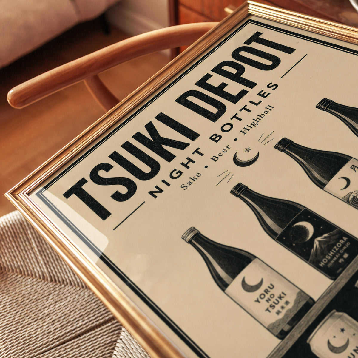 Tsuki Depot Japanese Beer Poster: Vintage Beverage Art Print - detail