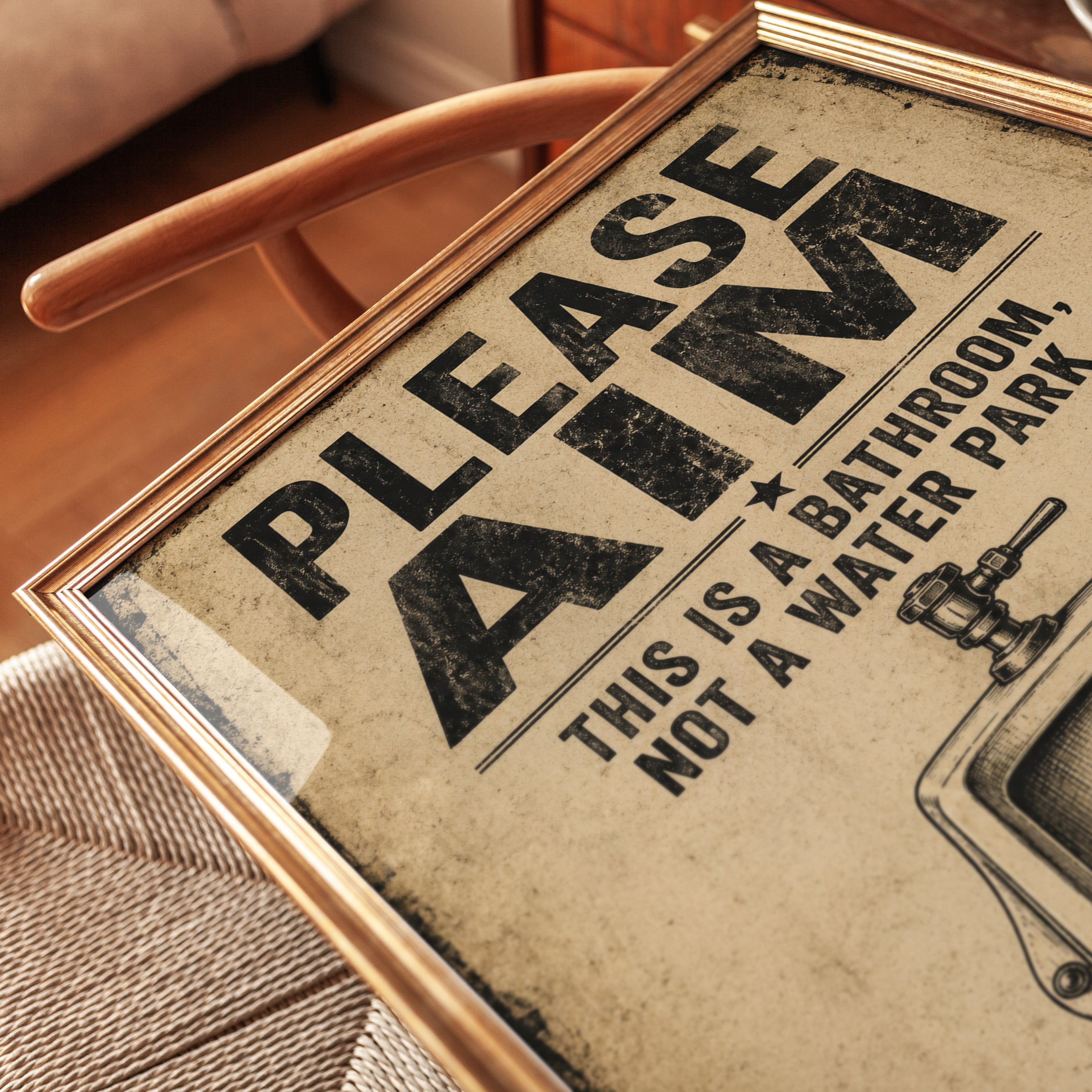 Funny Bathroom Wall Art – Please Aim Sign - detail