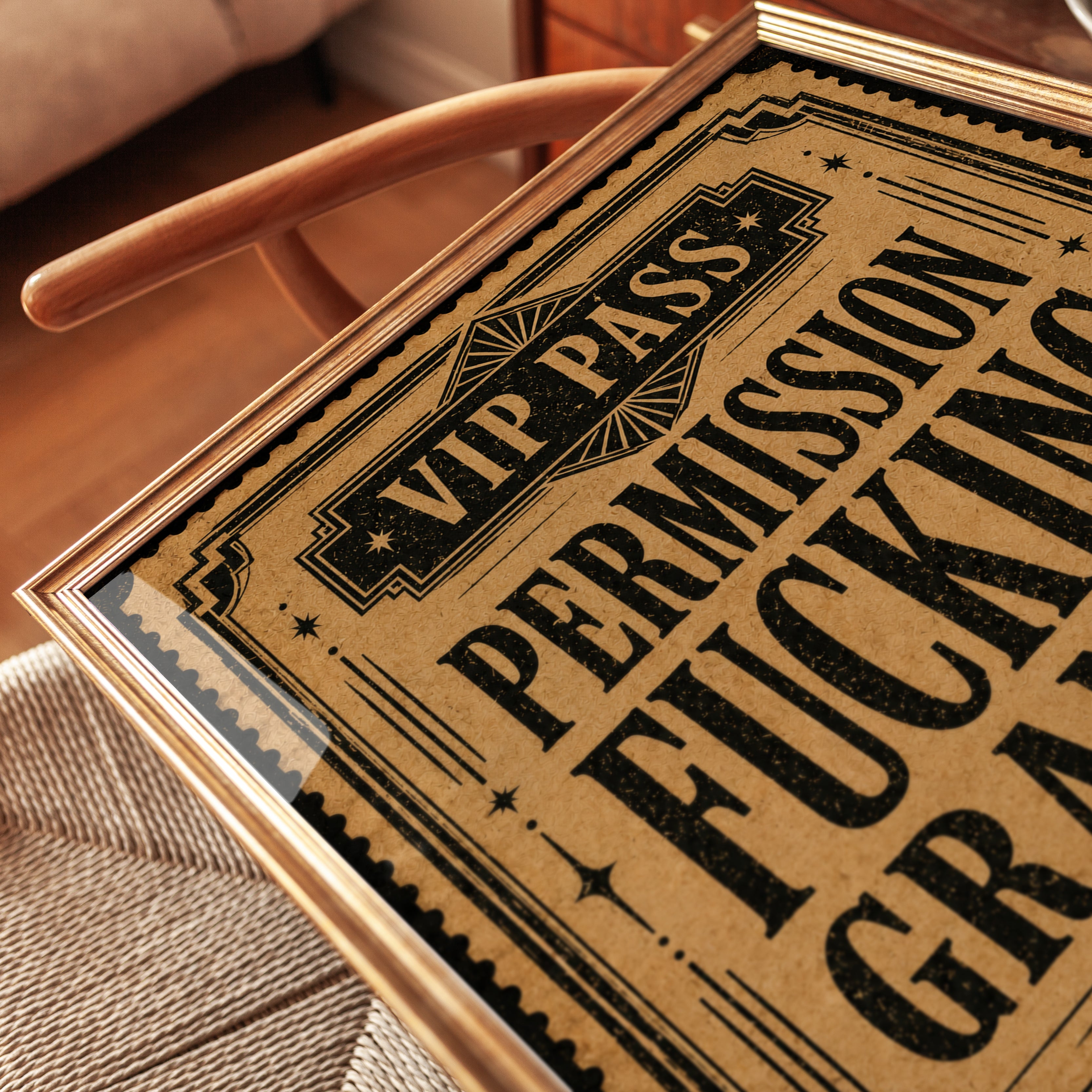 Funny Bathroom Wall Art – VIP Pass Print - detail