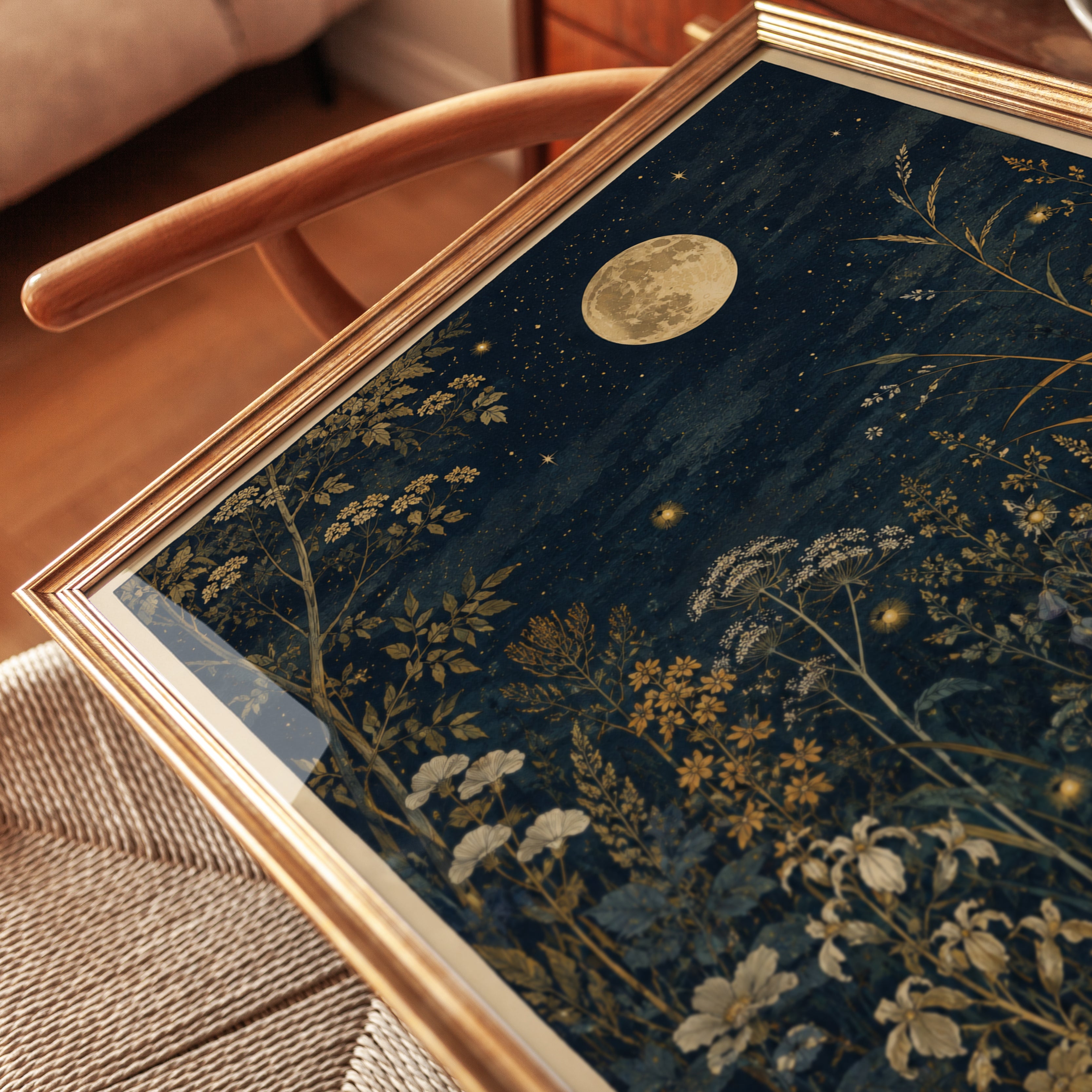Moonlight Botanical Print – Night Garden Wall Art - detail
