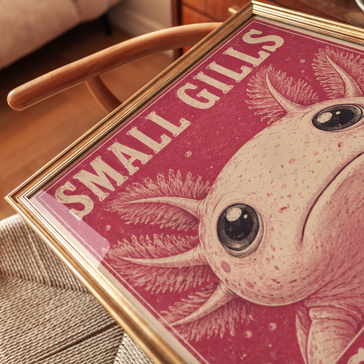 Small Gills Big Feelings: Retro Axolotl Art Print - detail