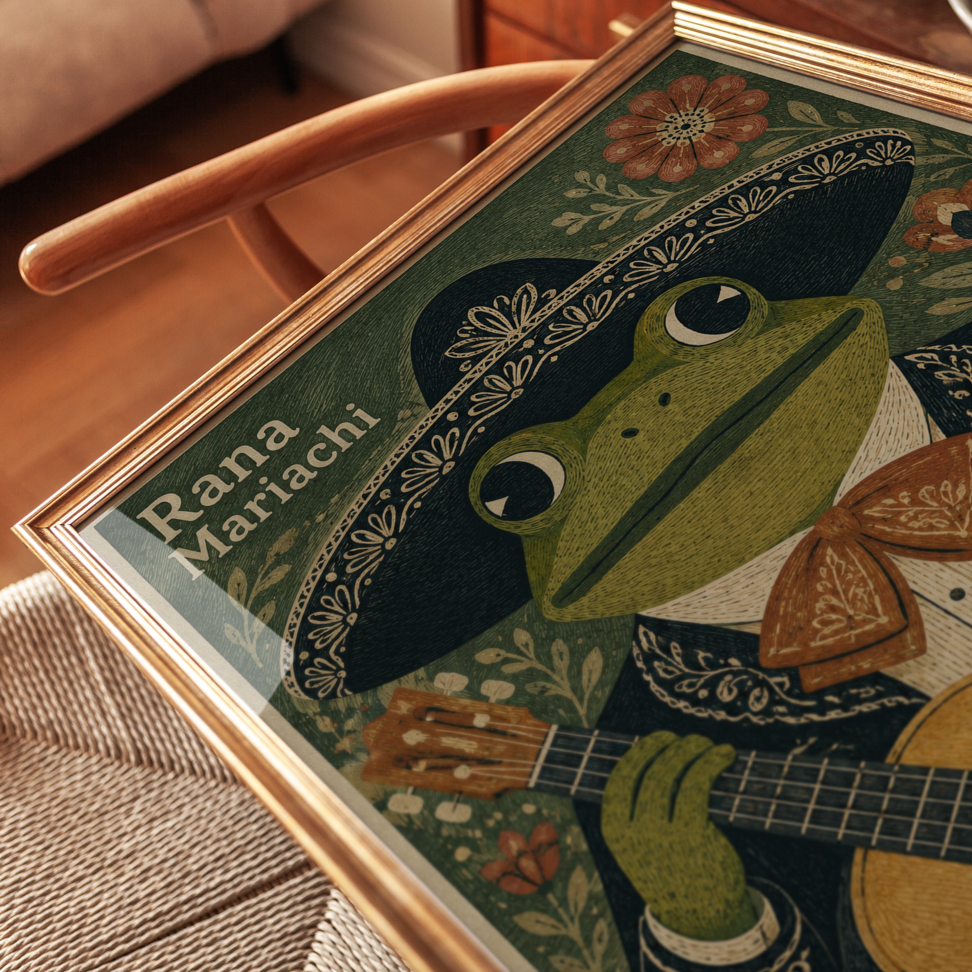 Frog Art Print – Folk Art Animal Poster - detail