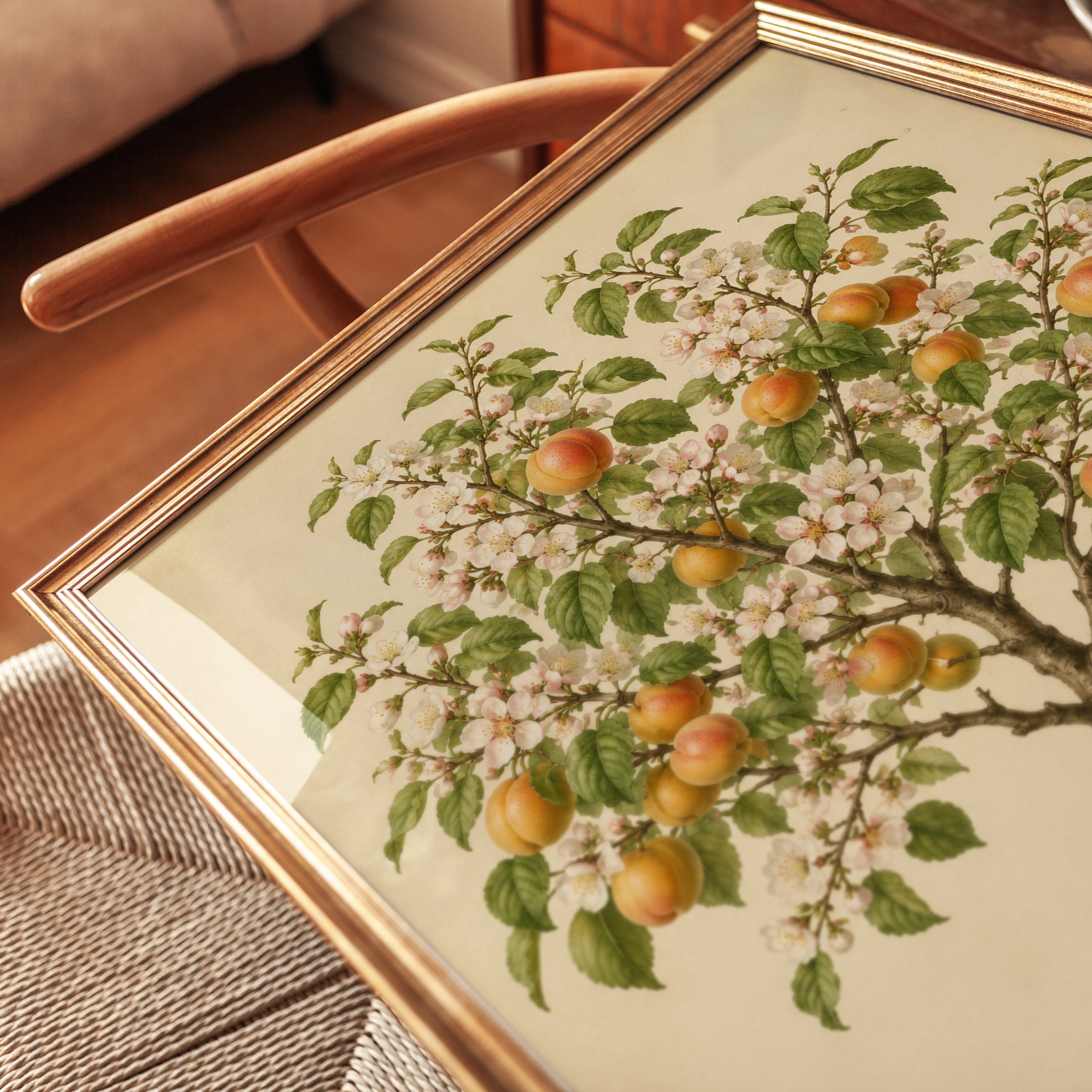 Apricot Tree with Blossoms Print: Vintage Botanical Wall Art - detail