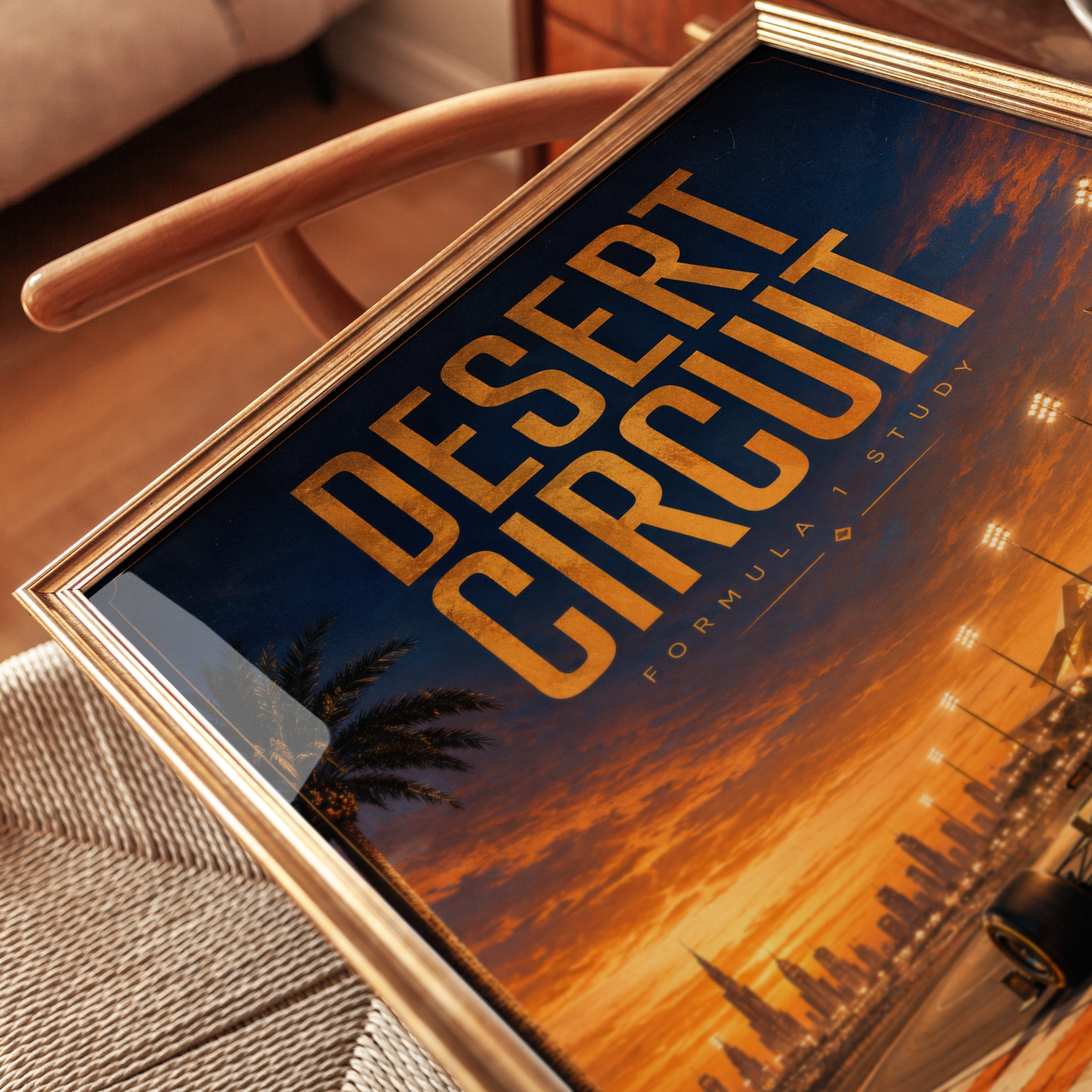 Desert Circuit Formula 1 Poster: Sunset Racing Wall Art - detail