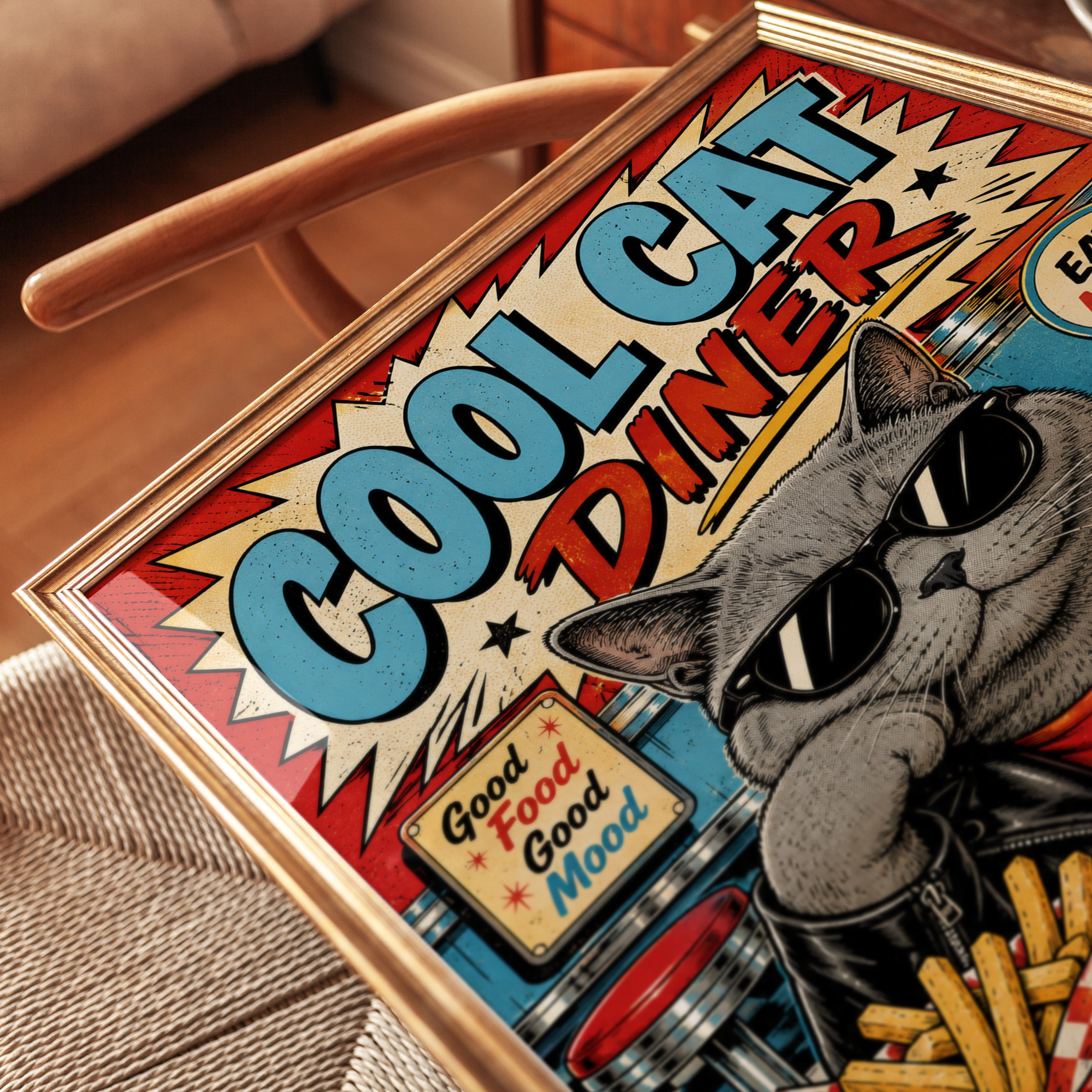 Retro Diner Wall Art – Cat Print - detail