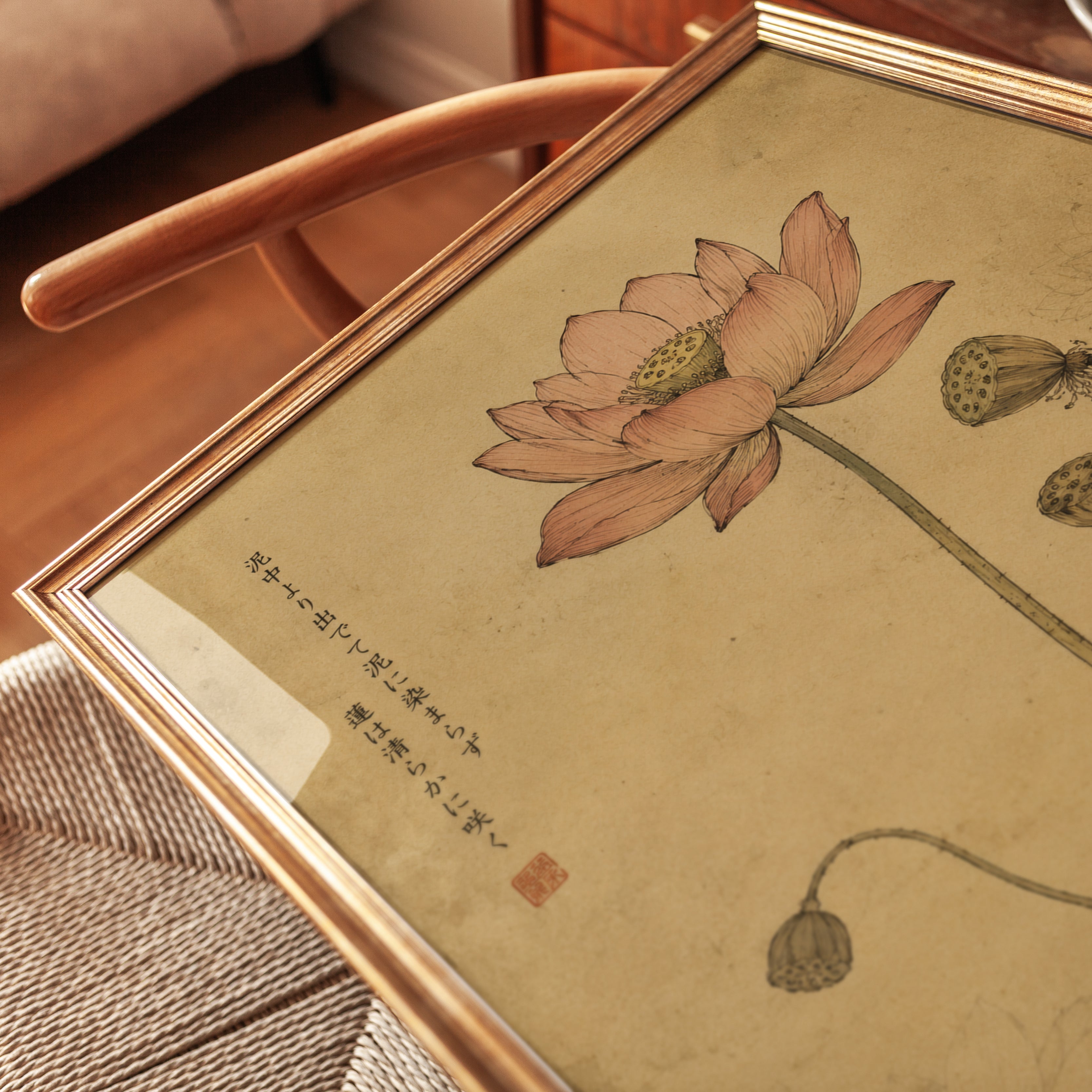 Vintage Lotus Flower Print — Japanese Botanical Illustration - detail