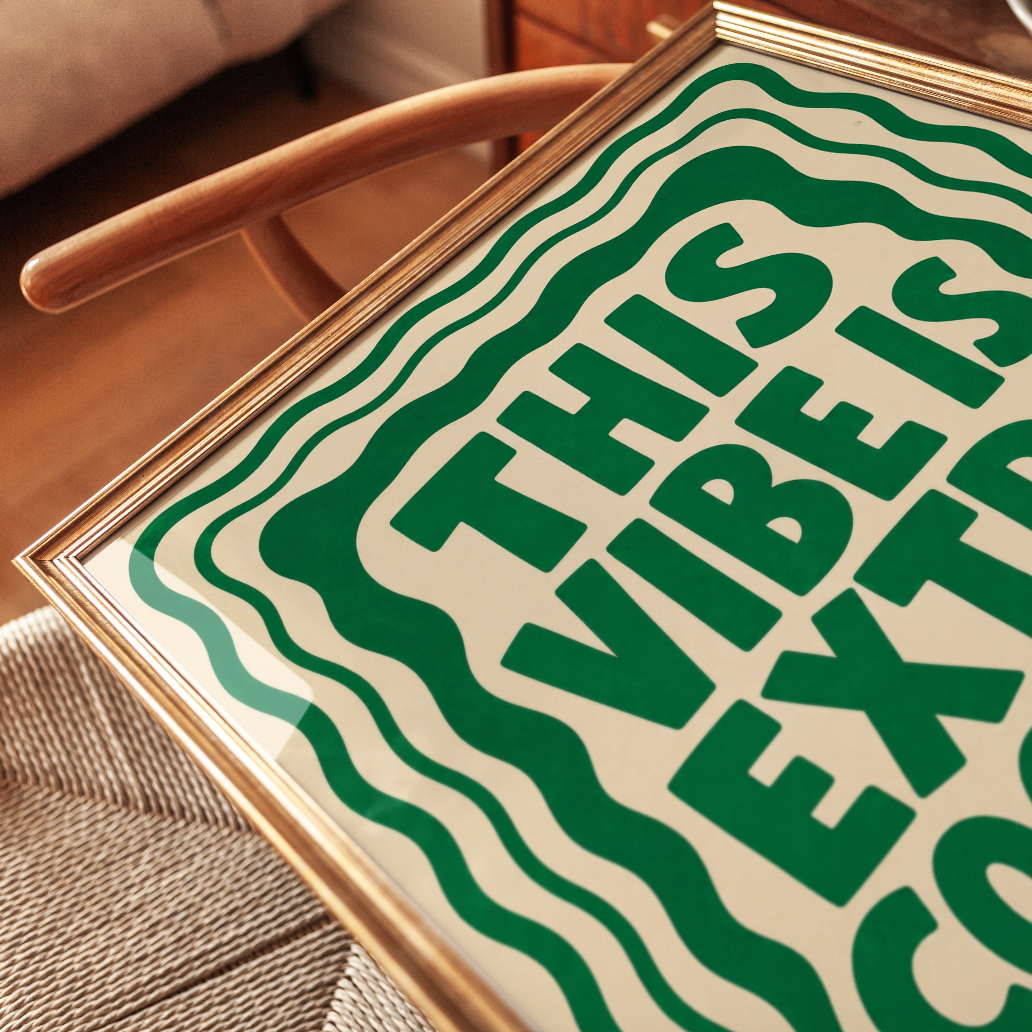 Groovy Retro Typography Print: 70s Green Wall Art - detail
