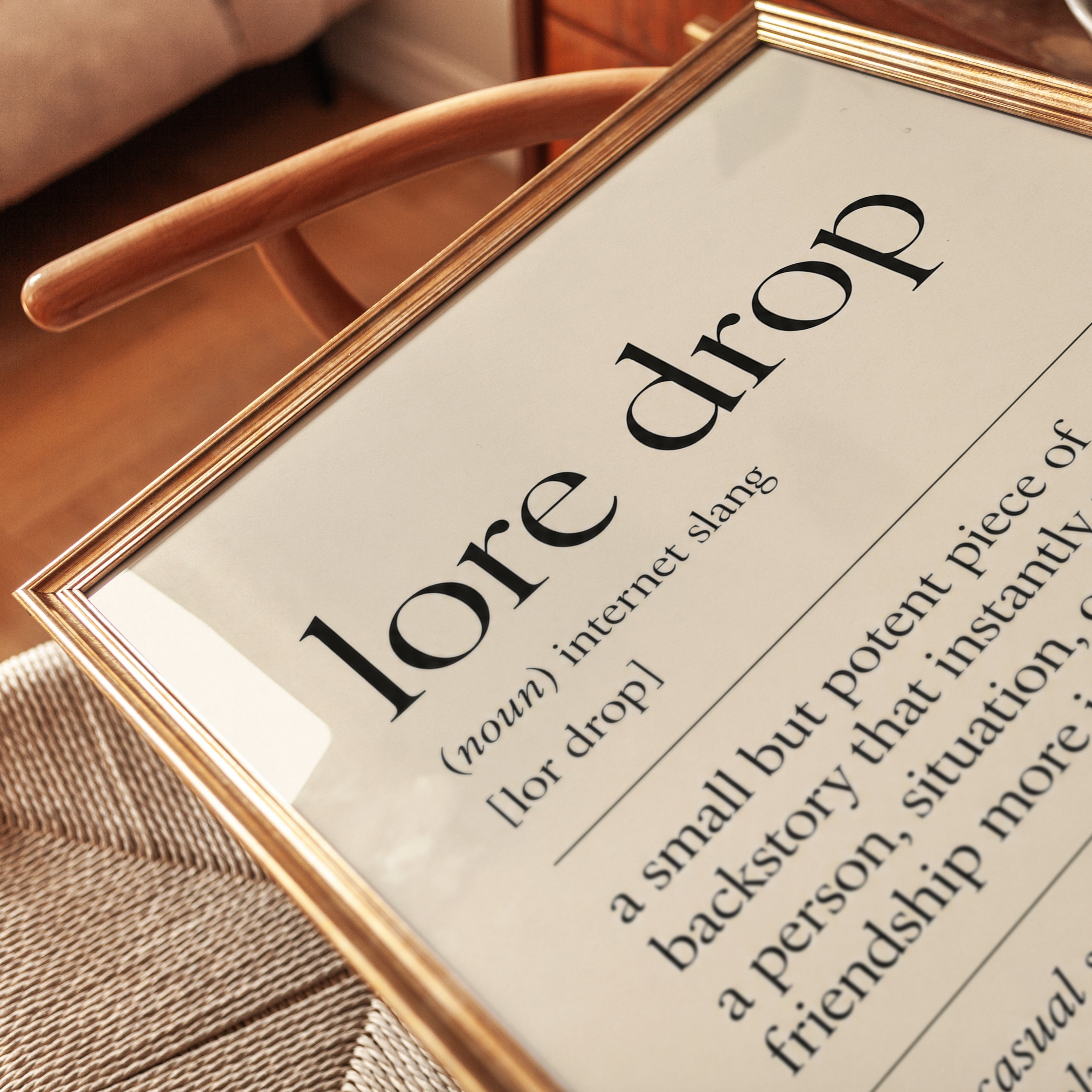 Lore Drop Definition Print: Minimalist Typography Wall Art - detail