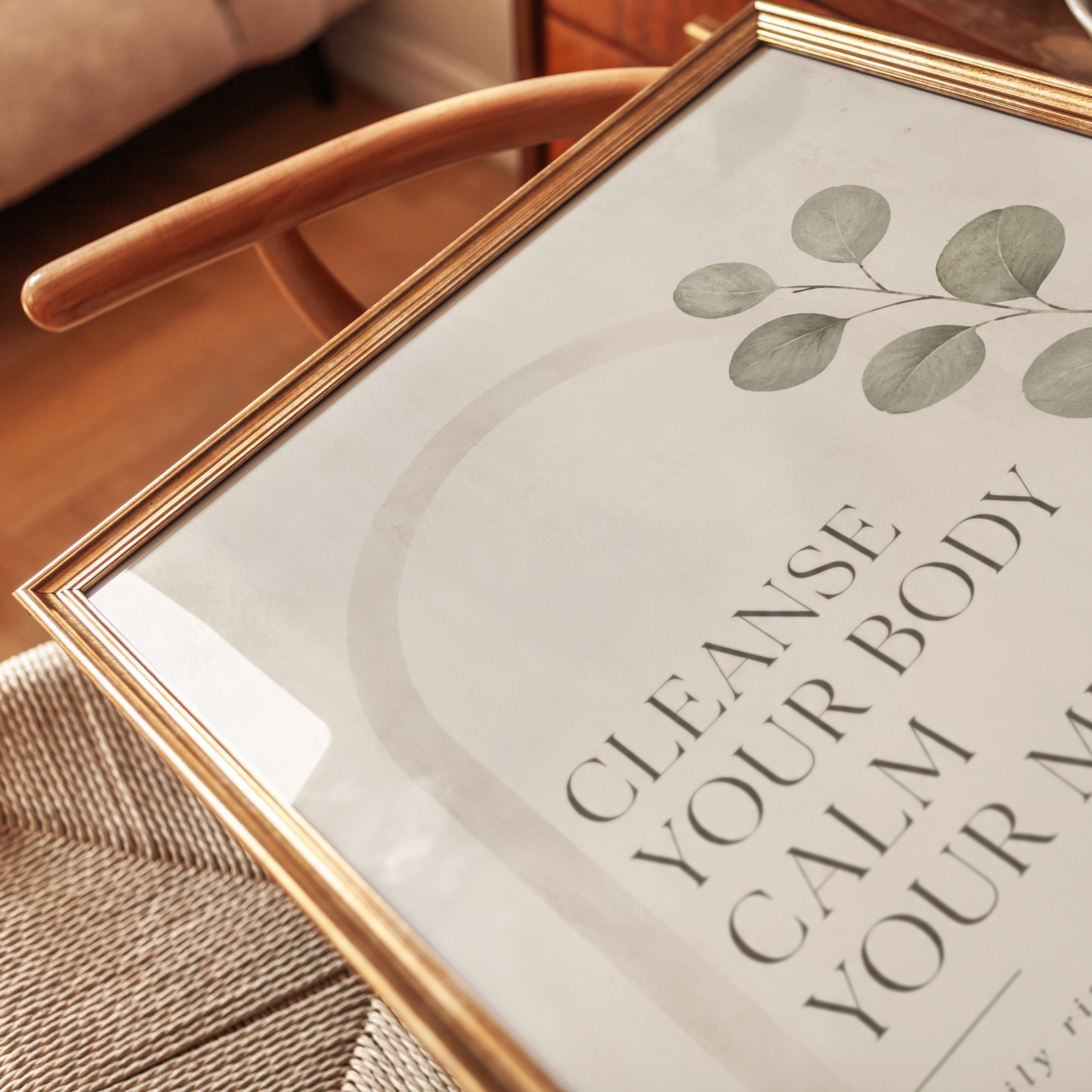 Eucalyptus Mindfulness Quote Print: Neutral Spa Wall Art - detail