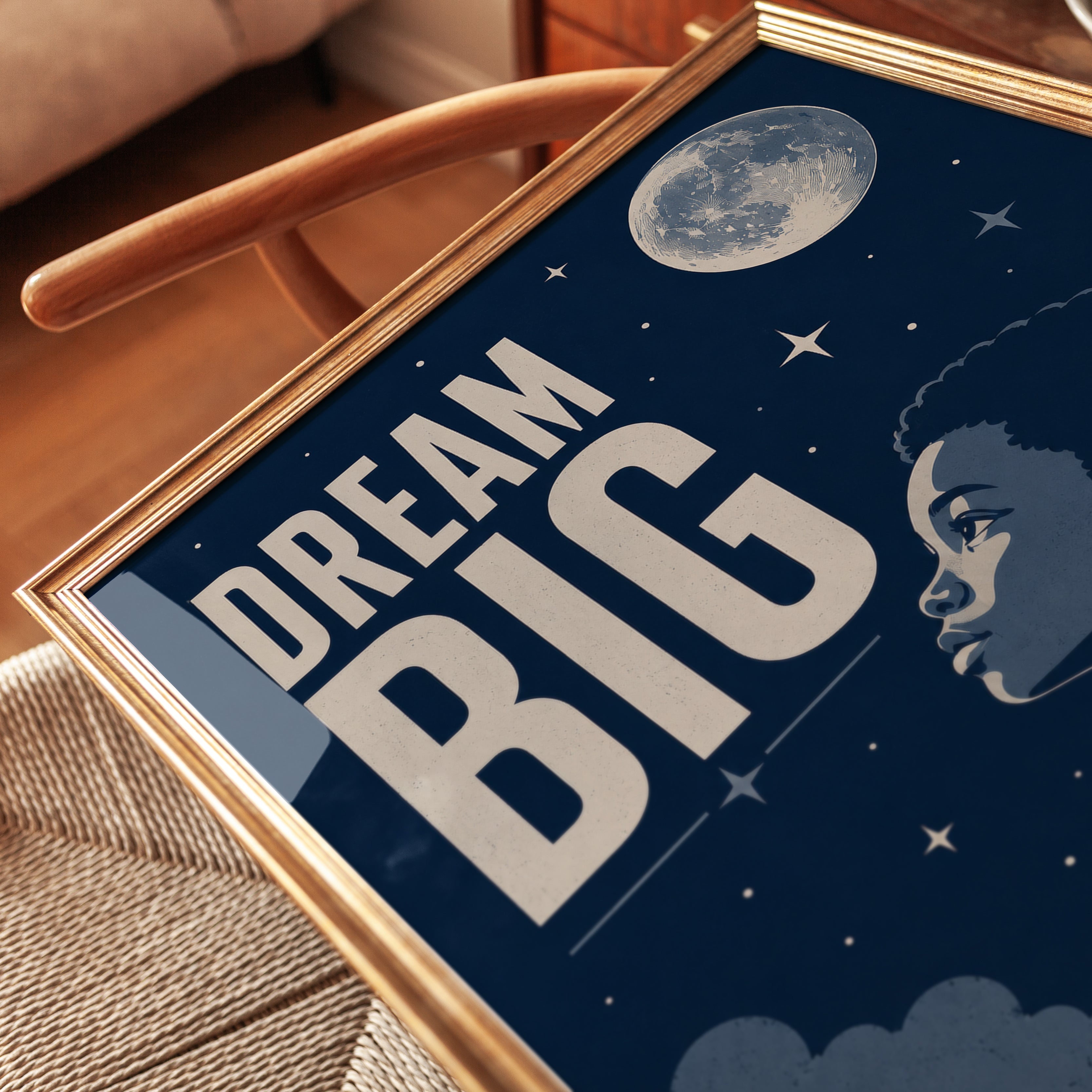 Dream Big Astronaut Poster: Vintage Space Exploration Art Print - detail