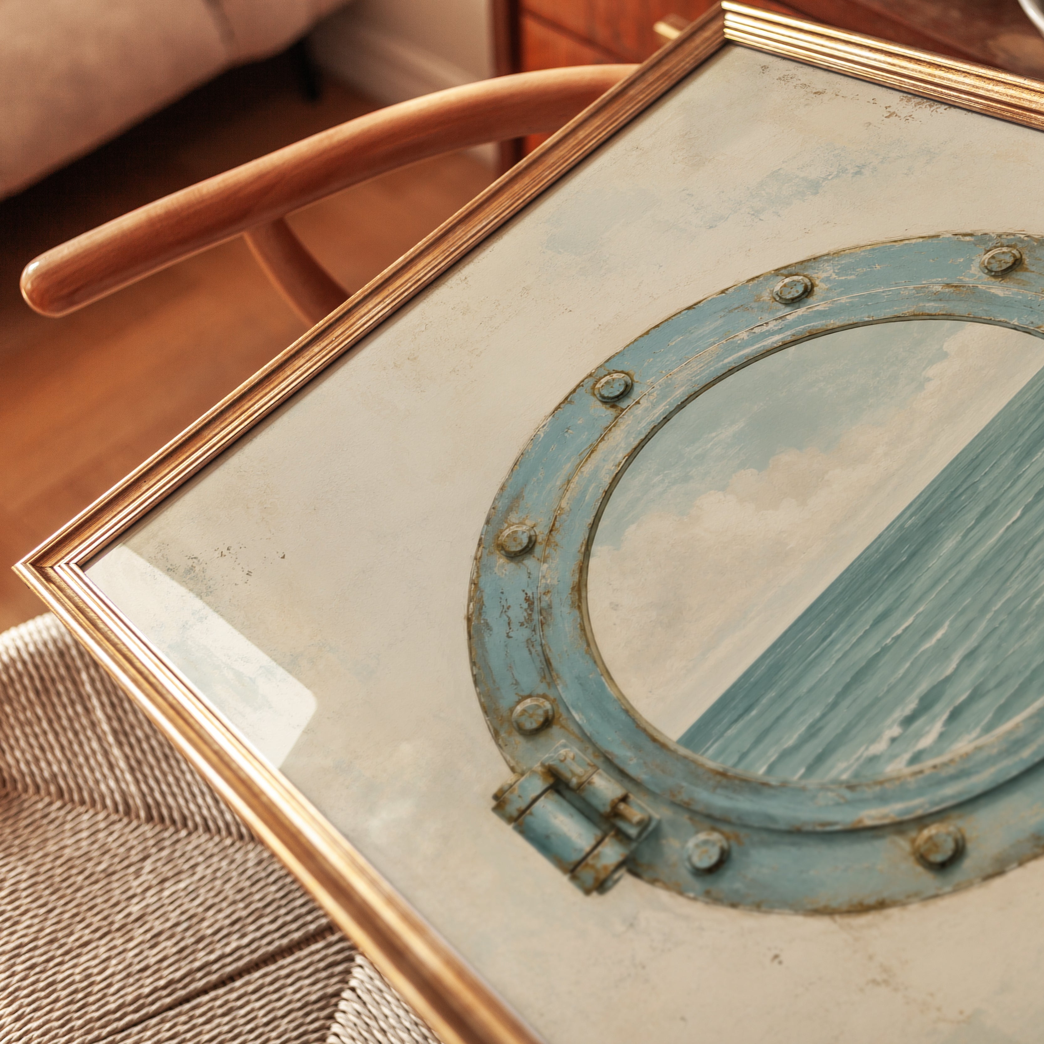 Nautical Porthole Wall Art – Vintage Ocean Print - detail