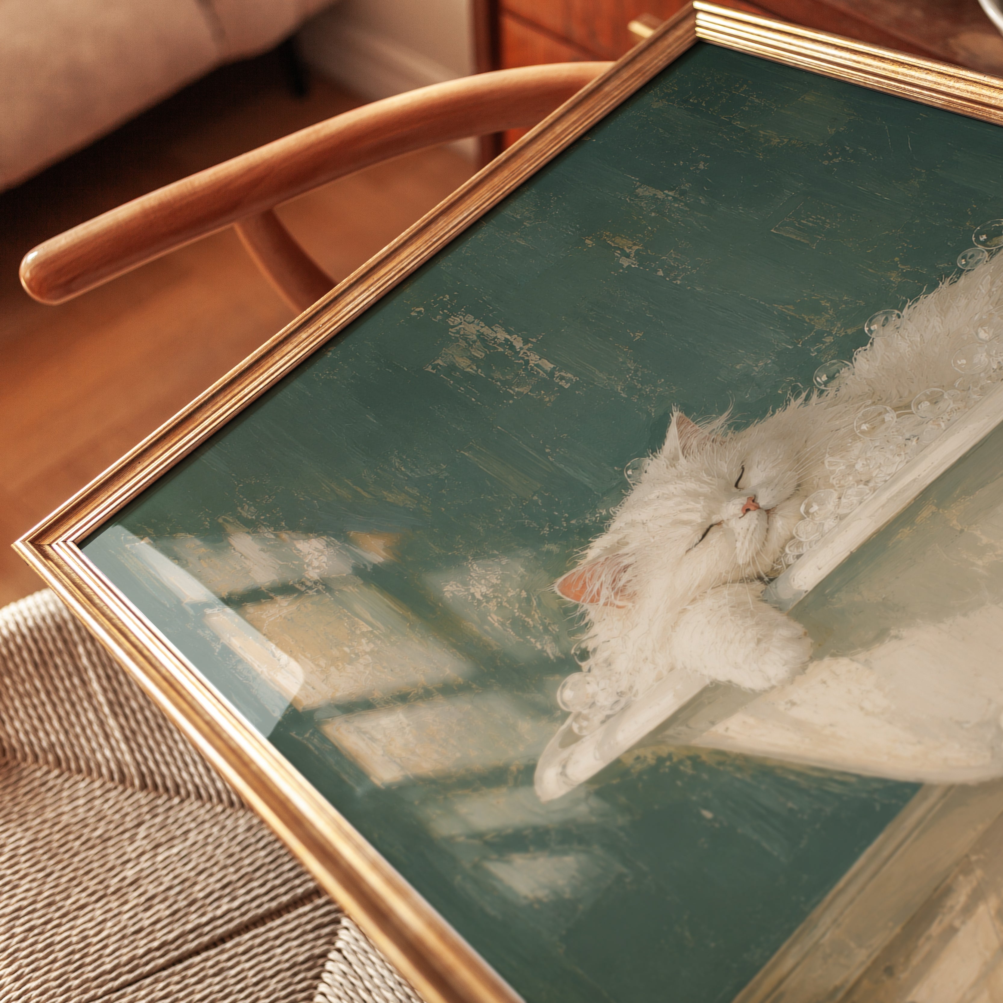 Fluffy Cat Bath Wall Art - detail