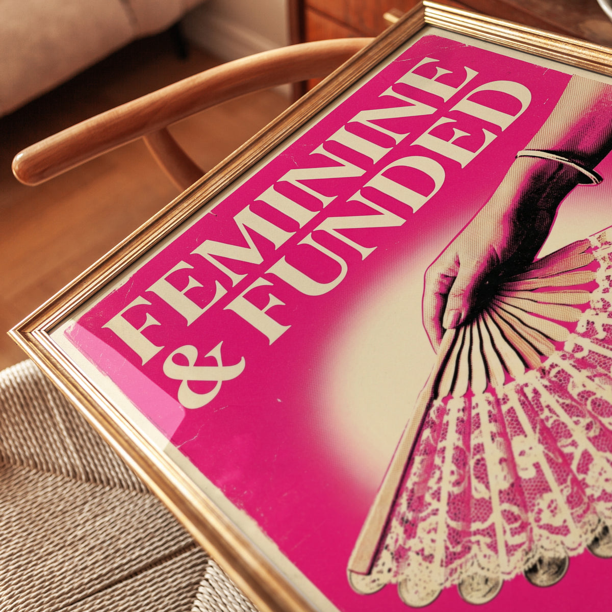 Feminine and Funded Poster: Retro Pink Pop Art Money Design - detail