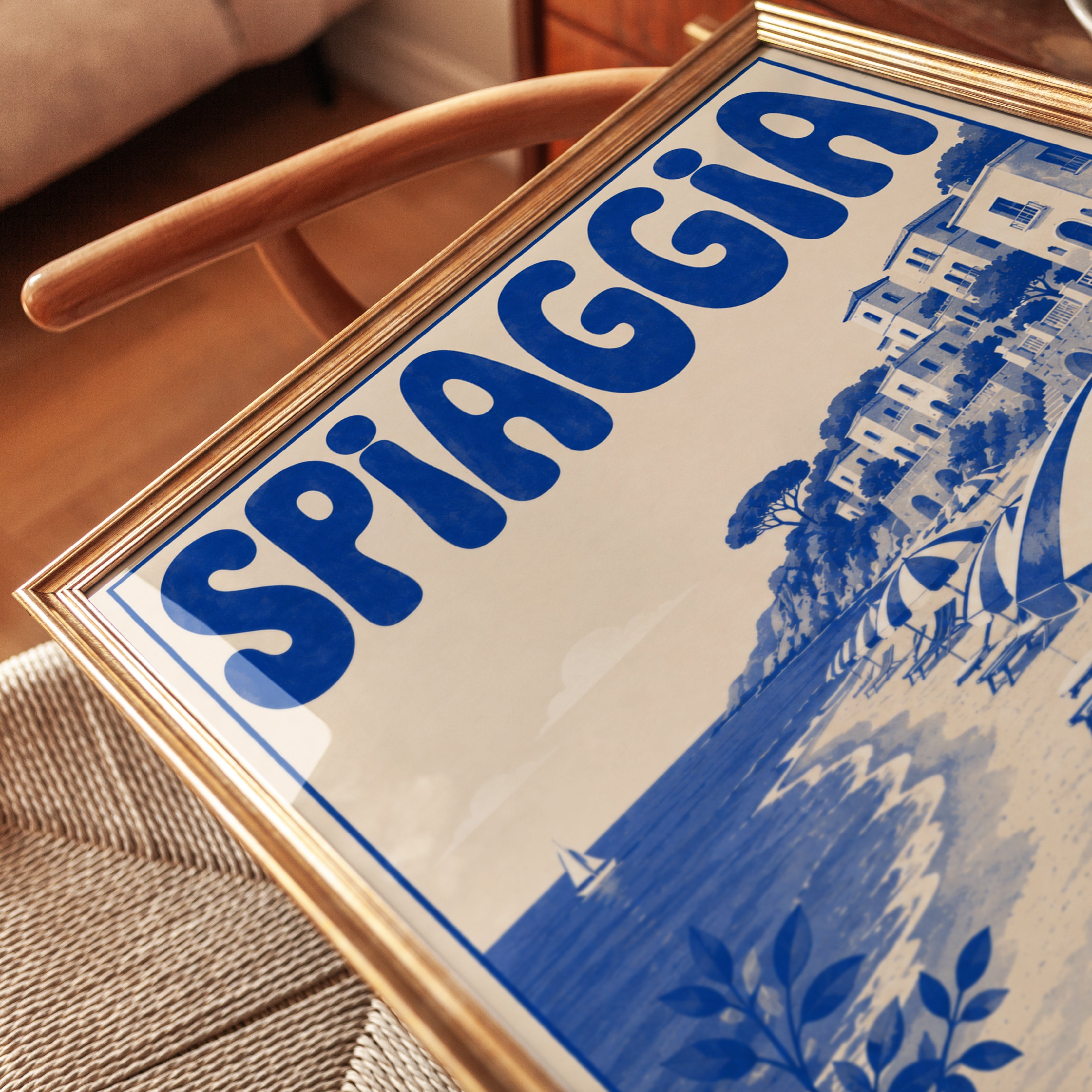 Italian Travel Poster: Vintage Coastal Beach Scene - detail