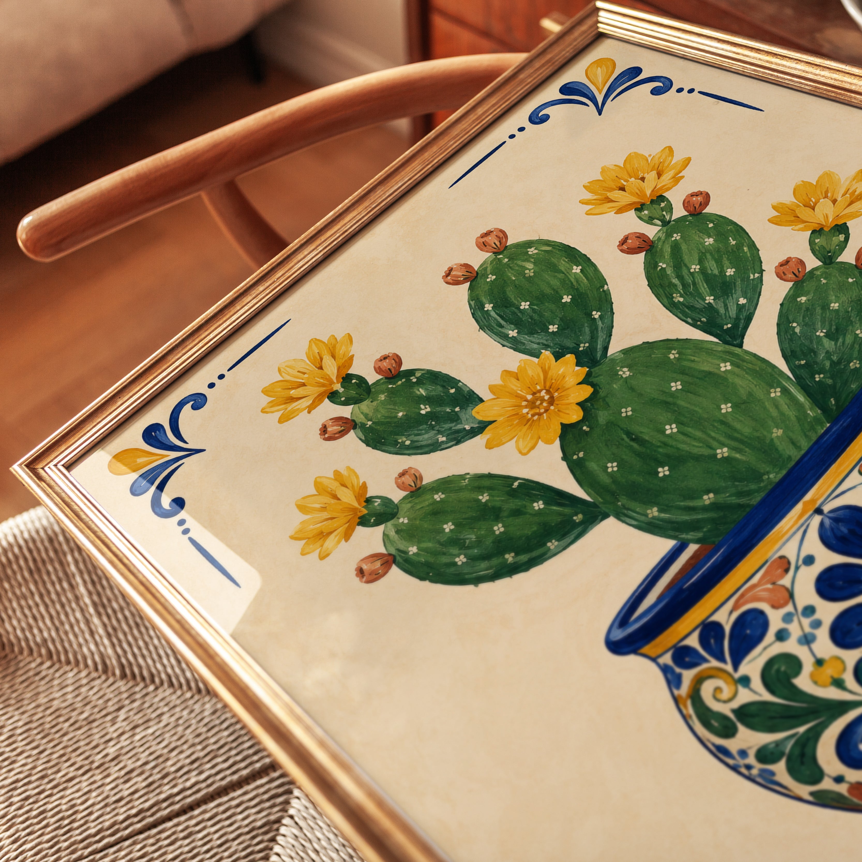 Mexican Tile Cactus Print - detail