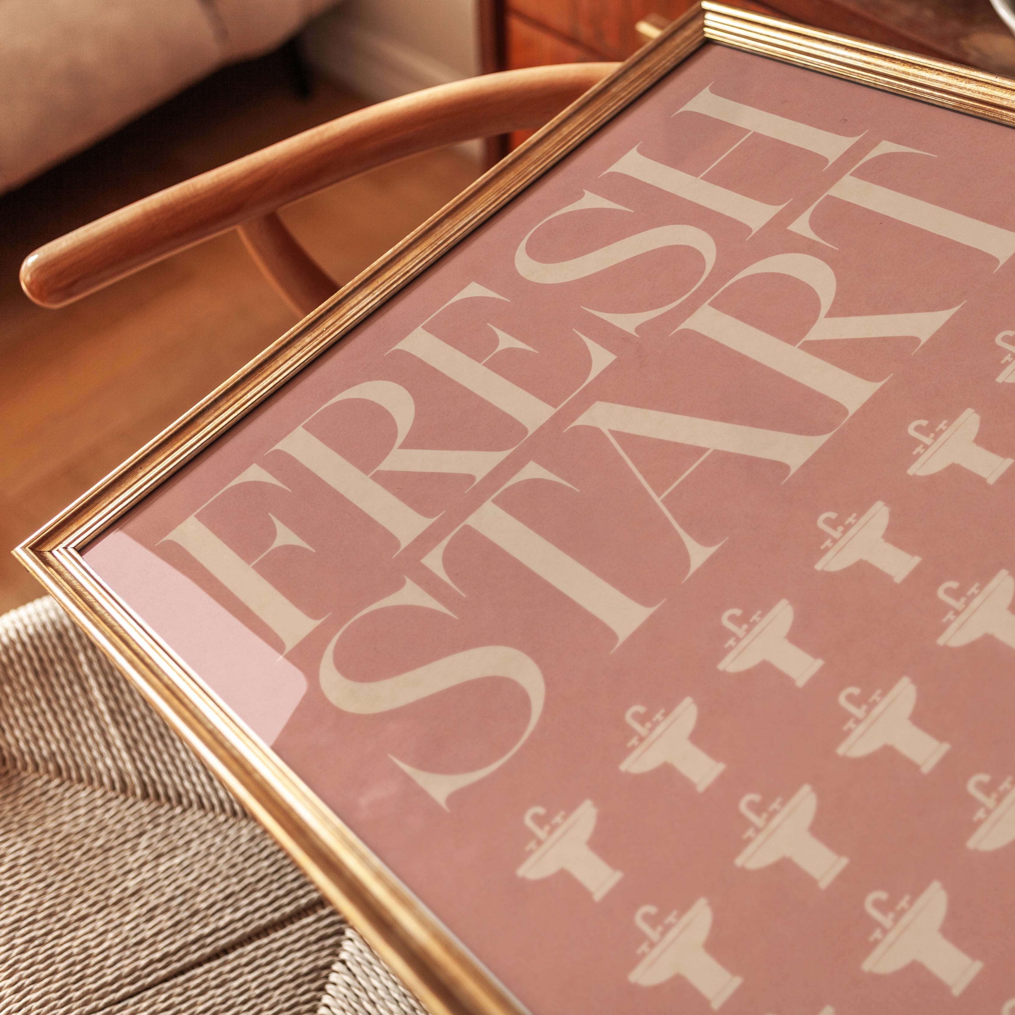 Fresh Start Bathroom Typography Print: Pink Minimalist Wall Art - detail