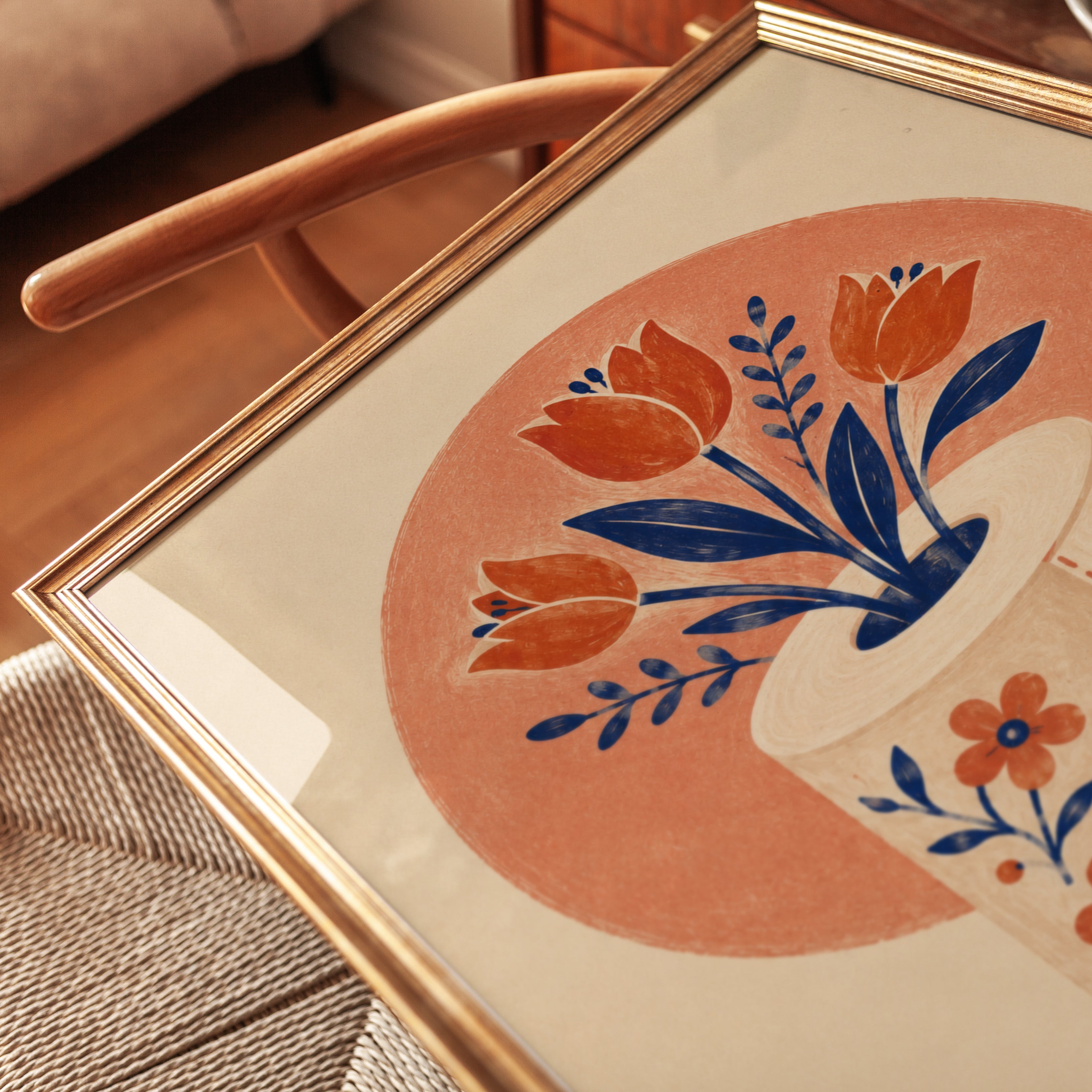 Folk Art Tulip Print – Boho Floral Wall Art - detail