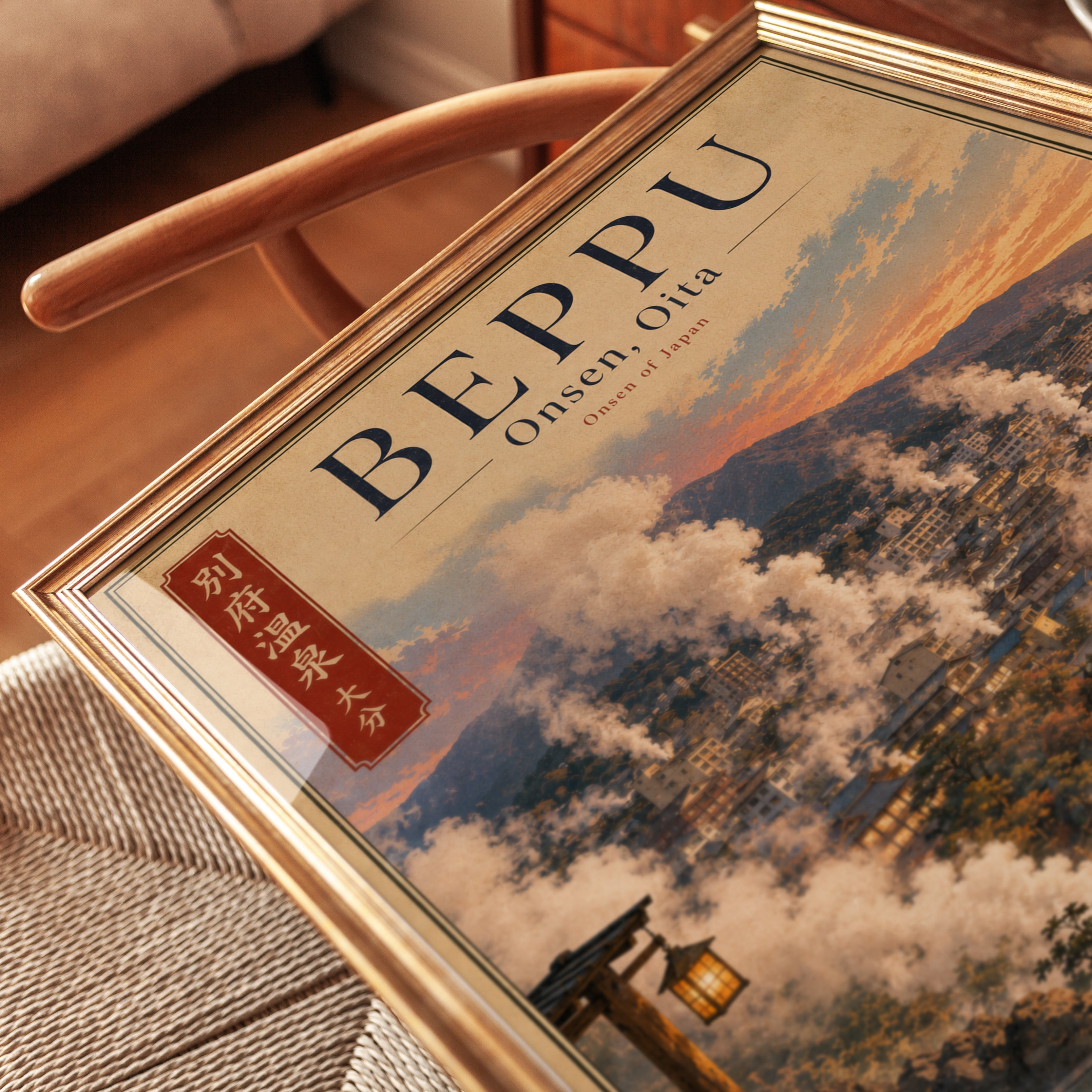 Beppu Onsen Print: Vintage Japanese Travel Poster (Japandi Decor) - detail