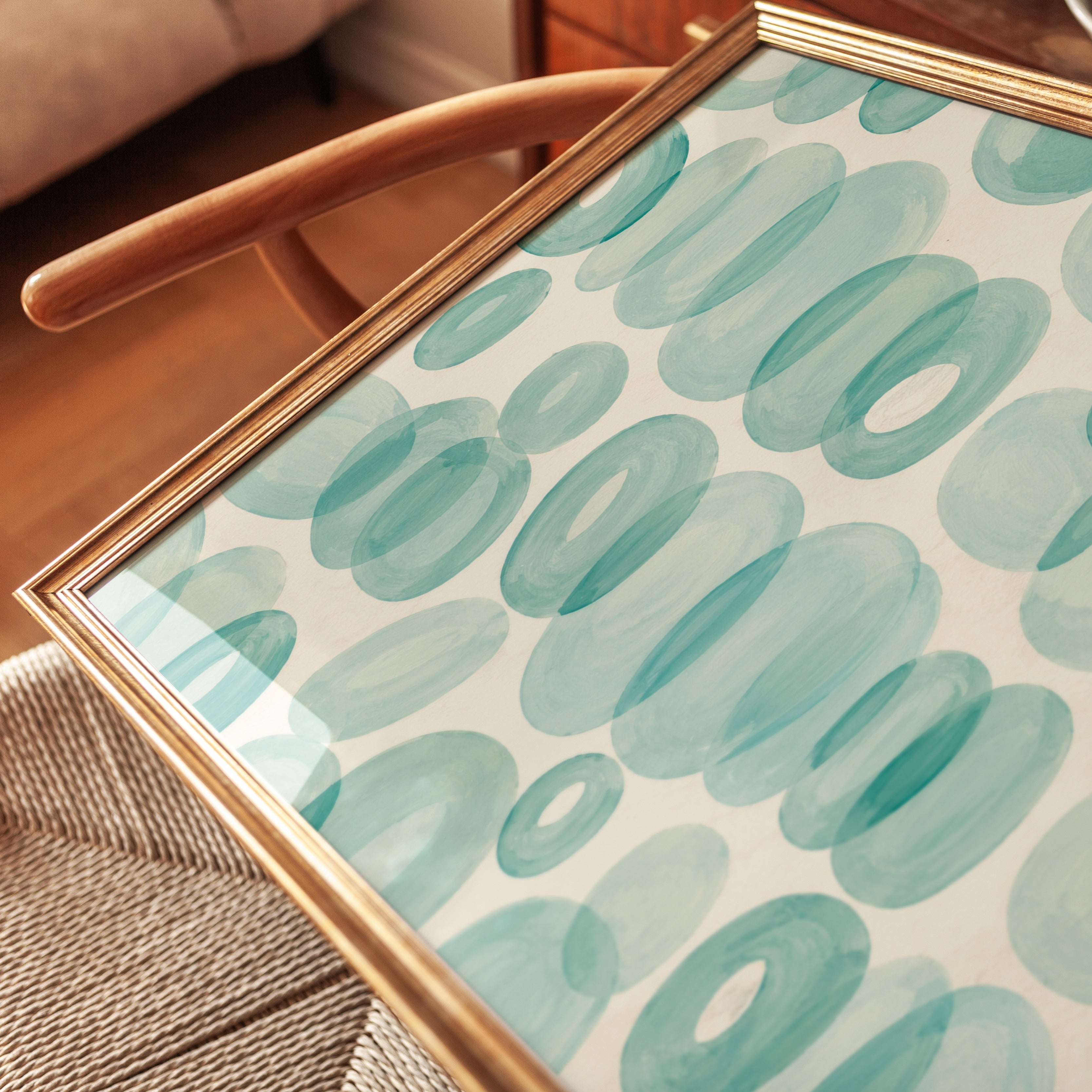Abstract Circle Wall Art – Teal Geometric Print - detail