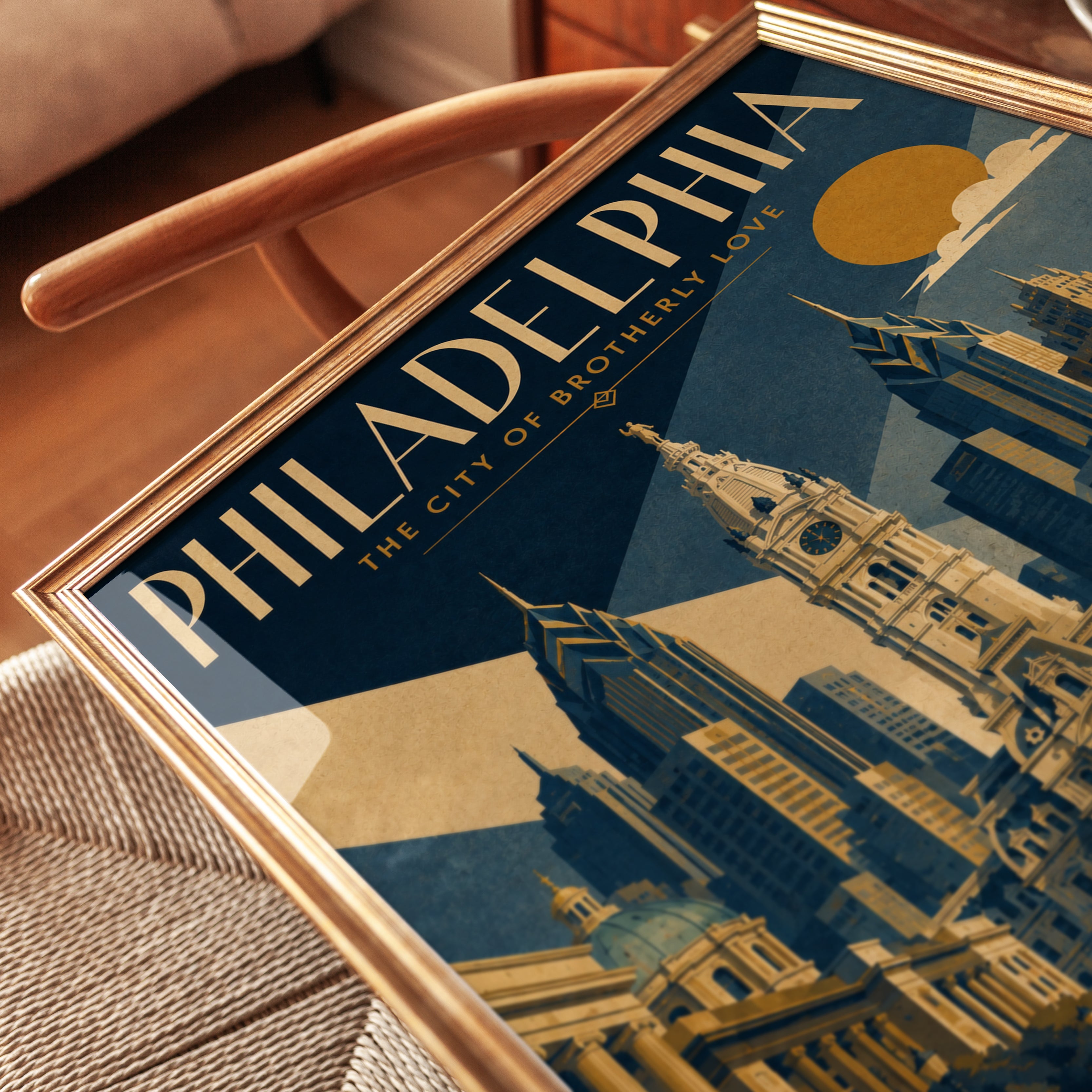 Philadelphia Skyline Art Print: Vintage Travel Poster Style - detail