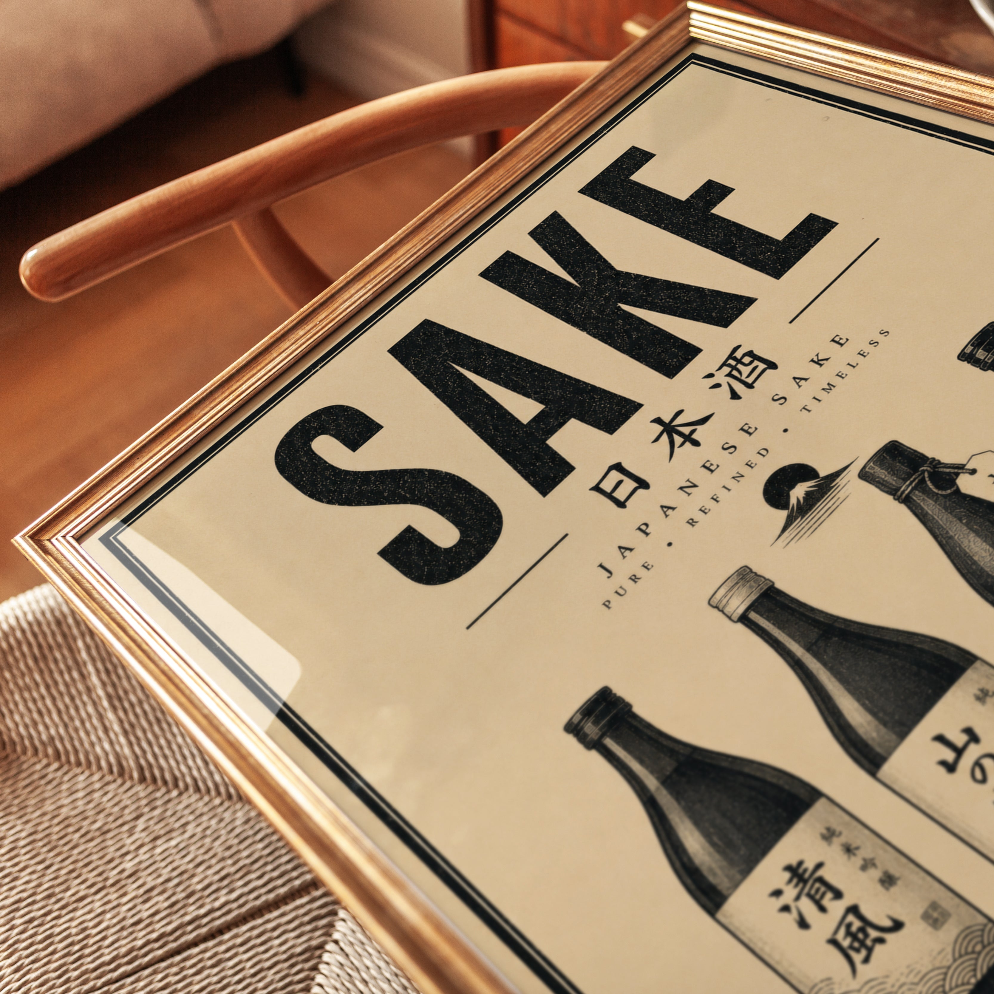 Japanese Sake Bottles Print: Vintage Typography Poster - detail