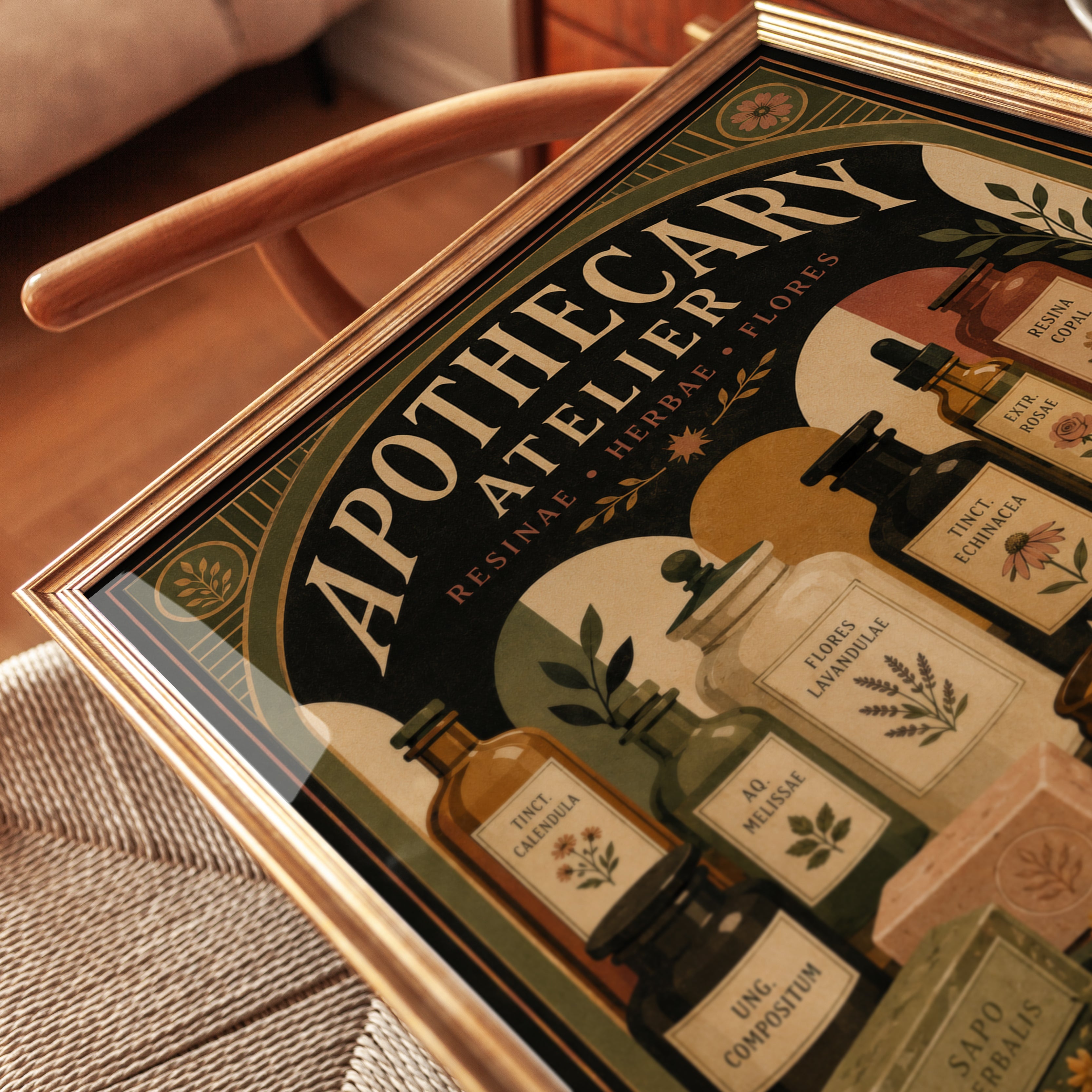 Apothecary Atelier Poster: Vintage Botanical Art Deco Print - detail