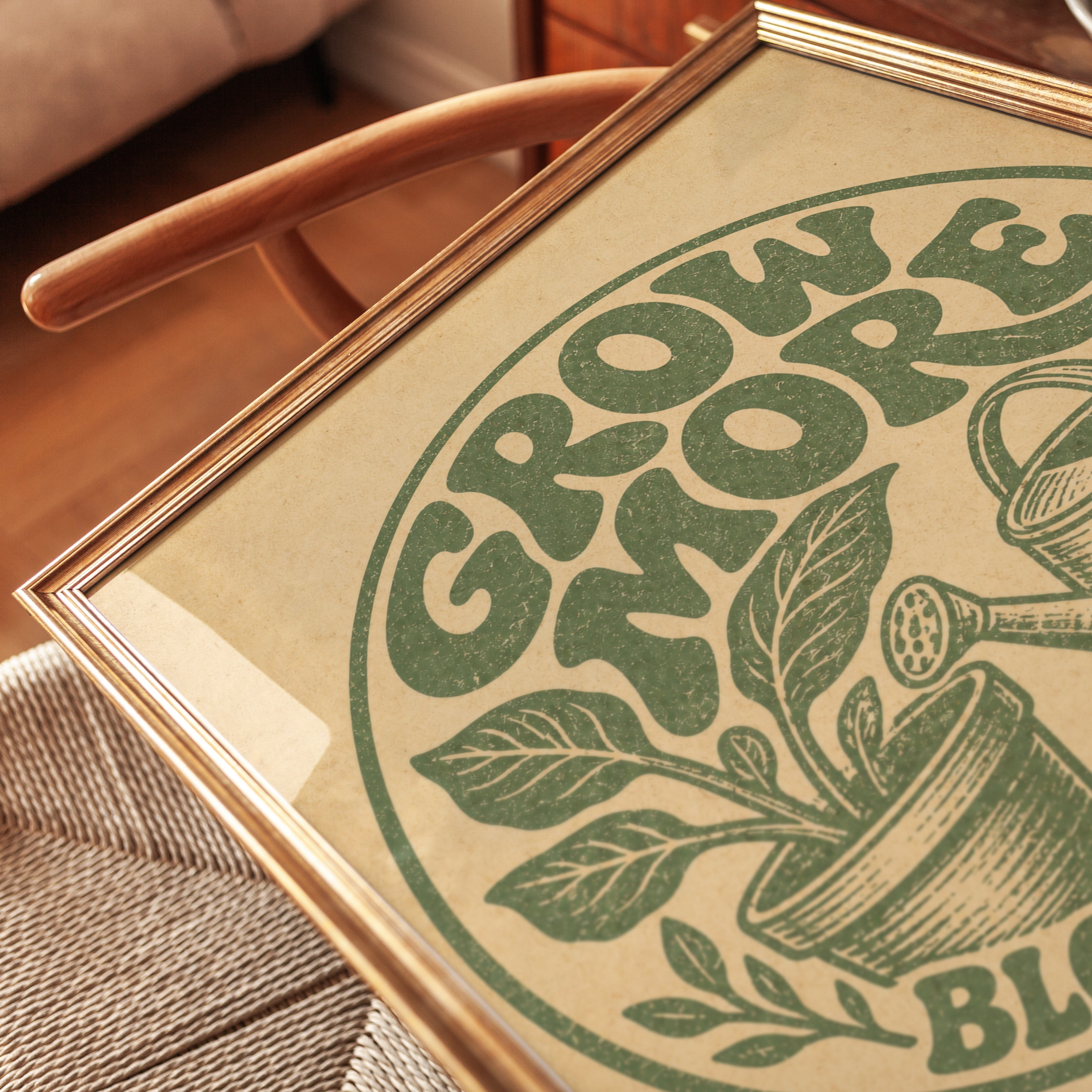 Grow More Bloom Easy Print: Vintage Green Gardening Poster - detail