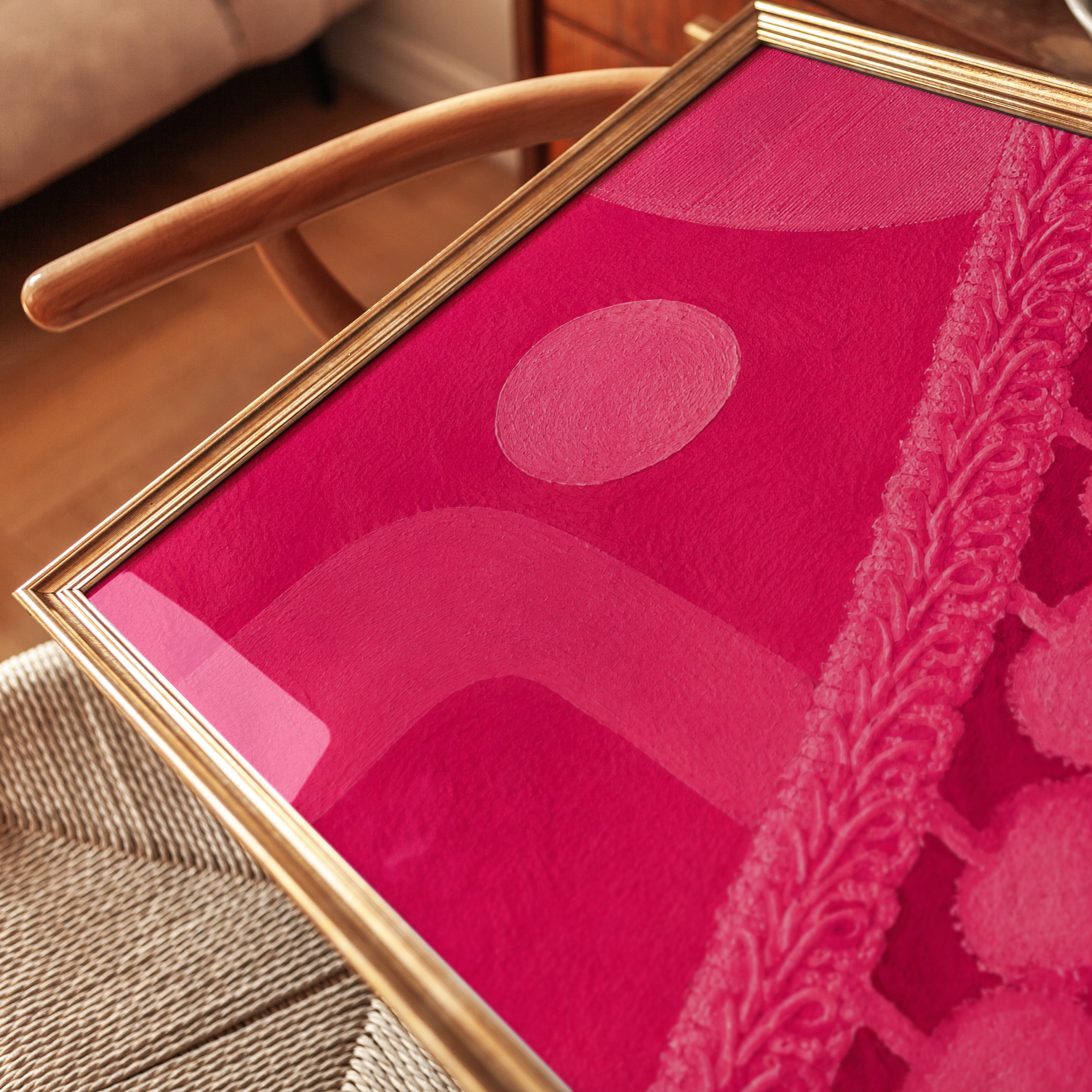 Hot Pink Textile Art Print: Abstract Geometric Composition - detail
