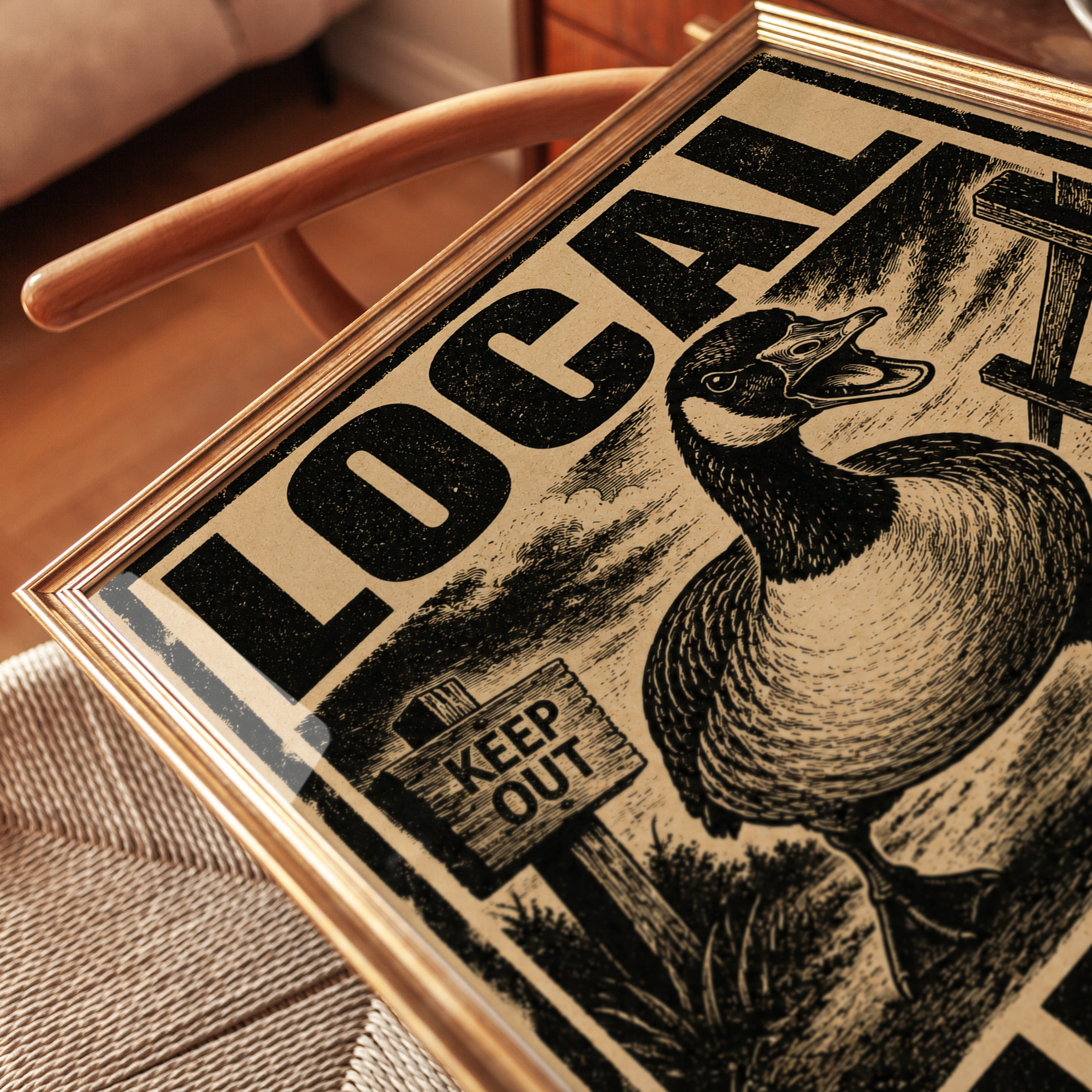 Local Menace Goose Print: Vintage Propaganda Poster Art - detail