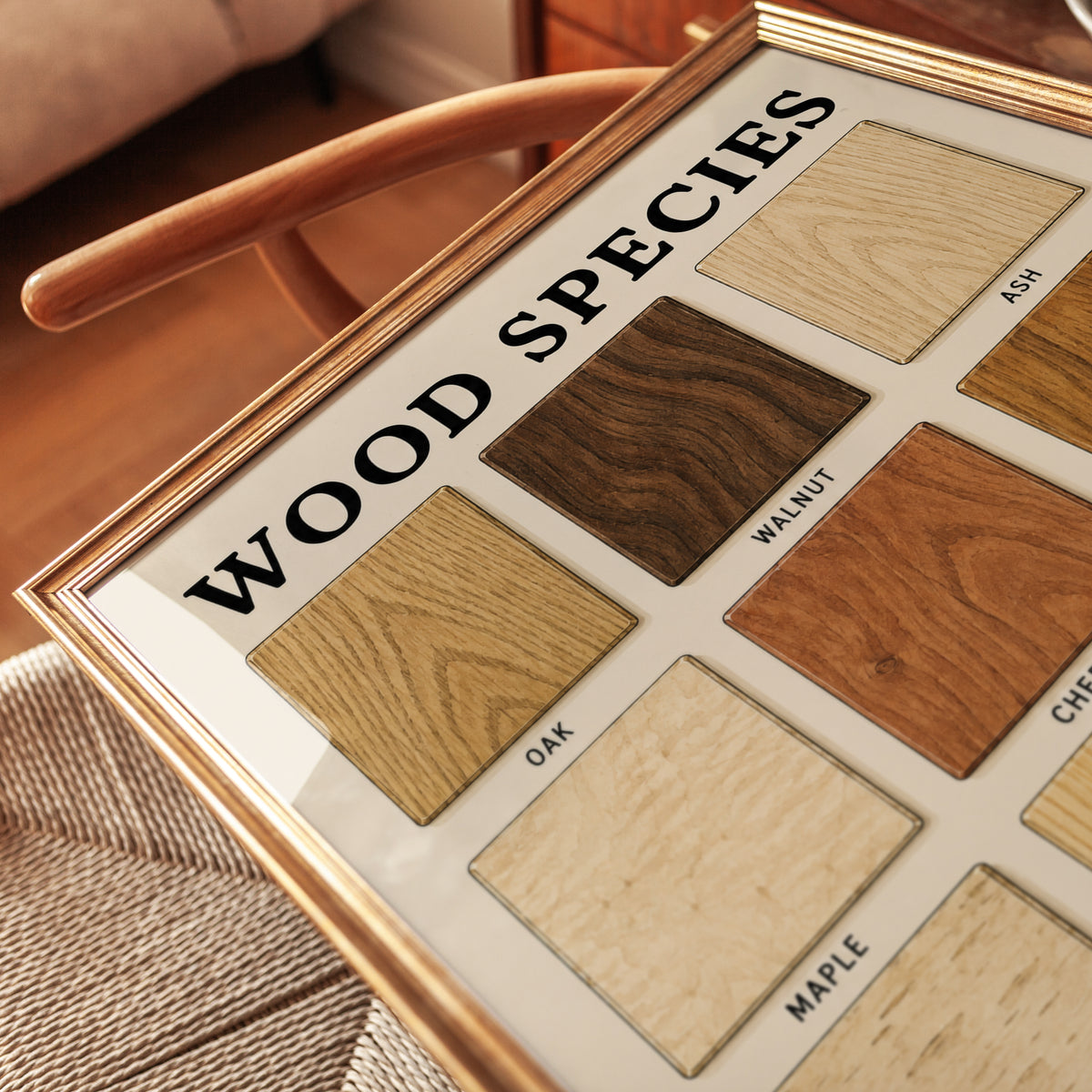 Wood Species Chart Wall Art: Educational Grain Reference Print - detail