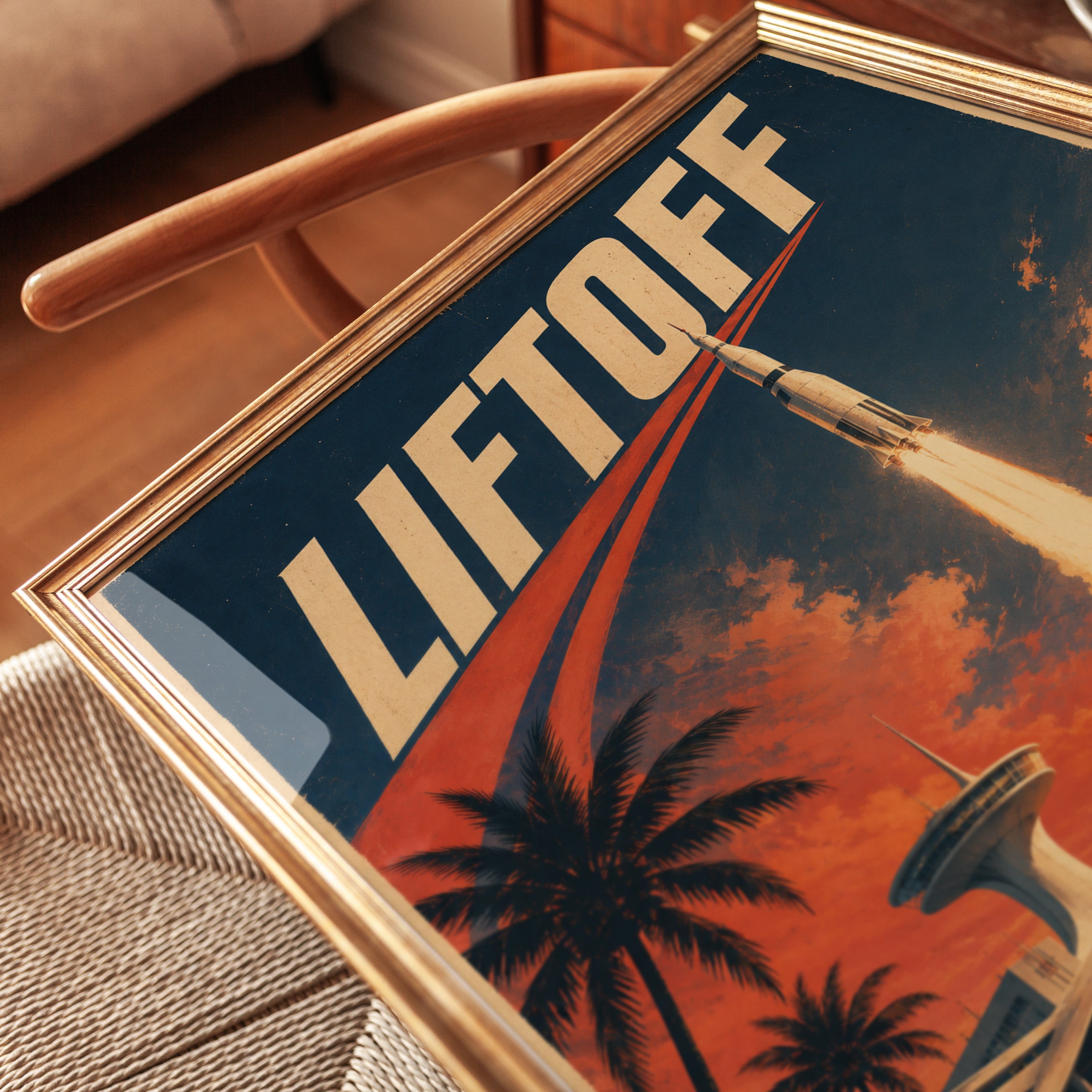 Retro Space Poster – Rocket Launch Print - detail