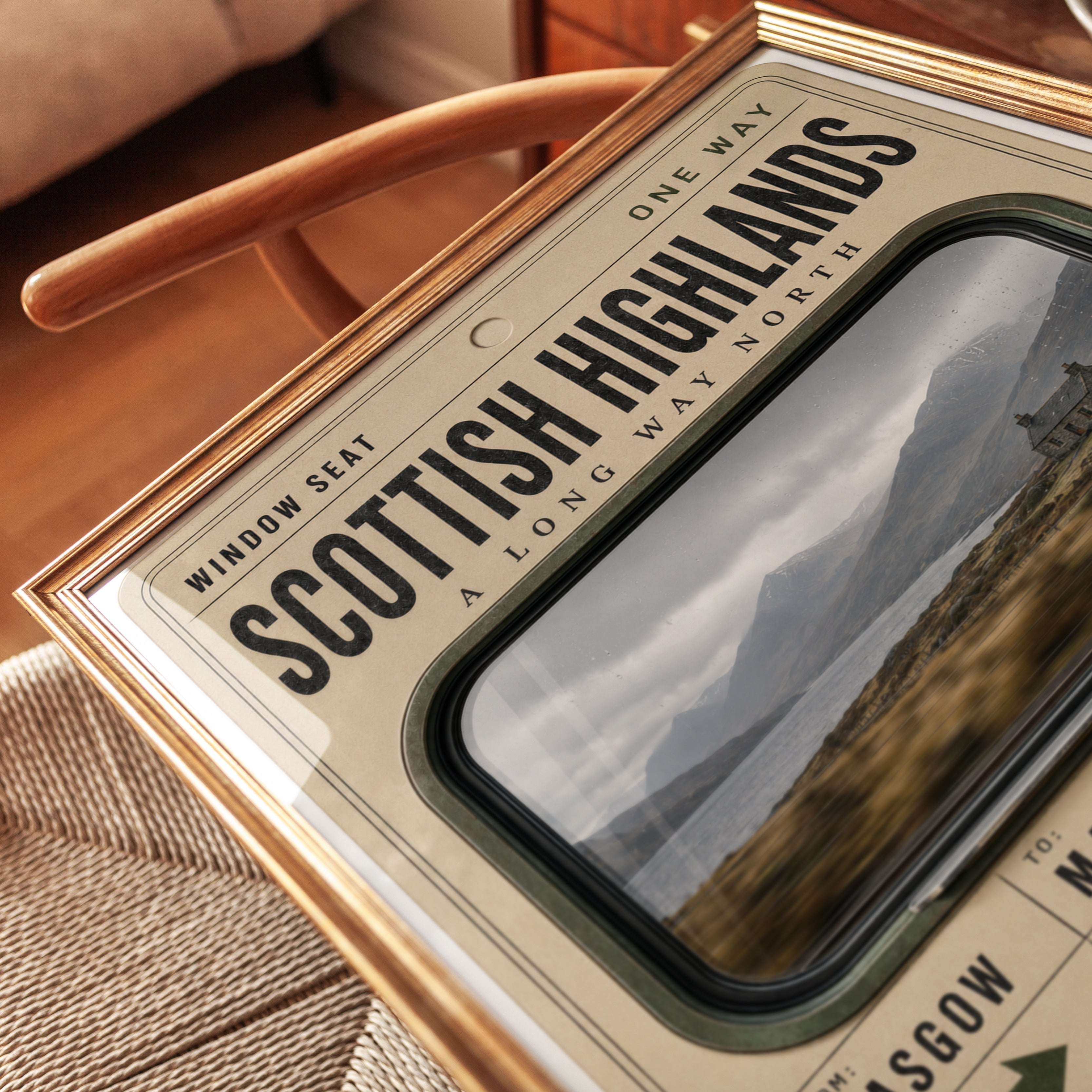 Scottish Highlands Poster – Train Ticket Wall Art - detail