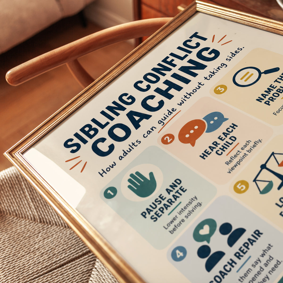 Parenting Infographic Print: Sibling Conflict Steps (Family Room) - detail