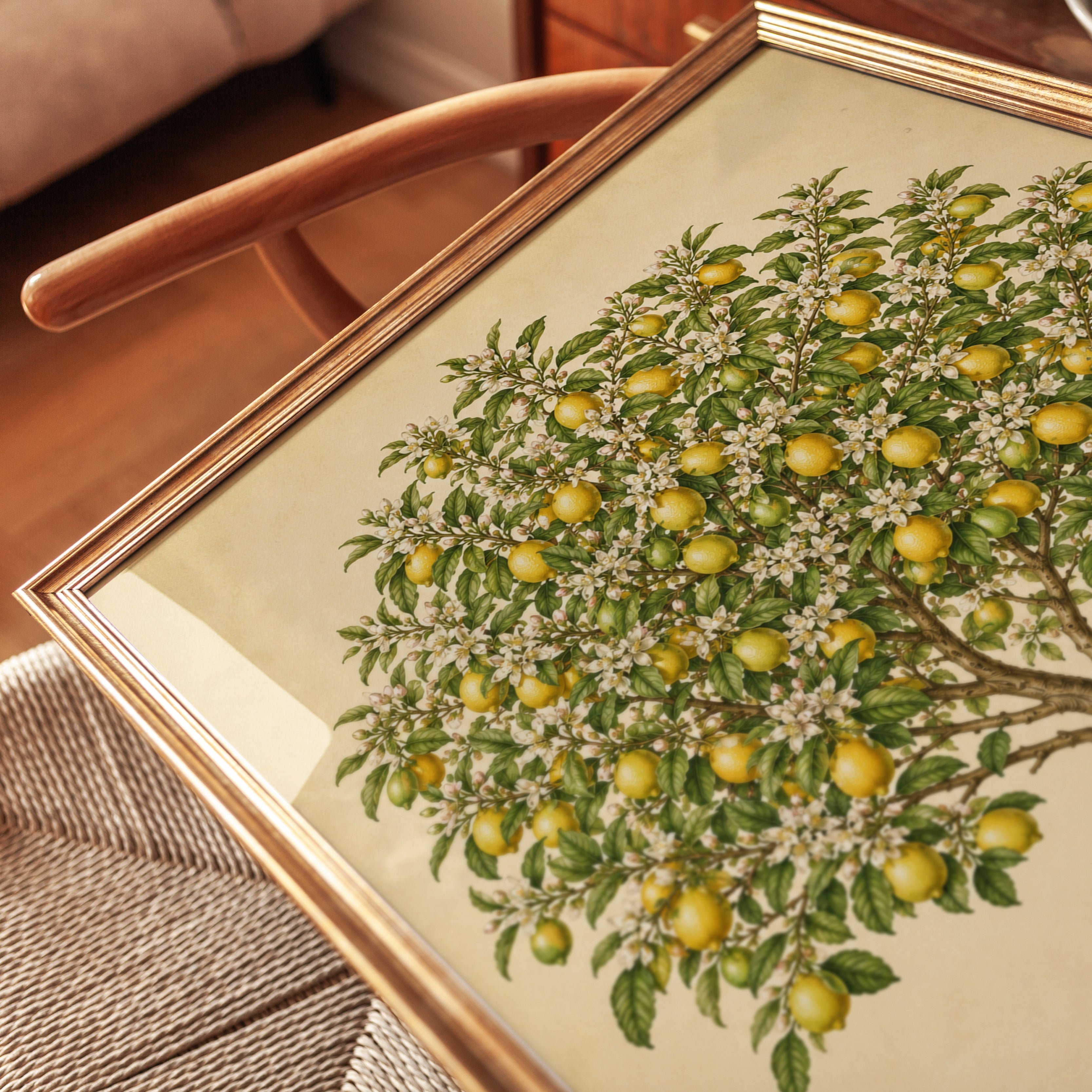 Lemon Tree Botanical Print: Vintage Citrus Illustration Wall Art - detail