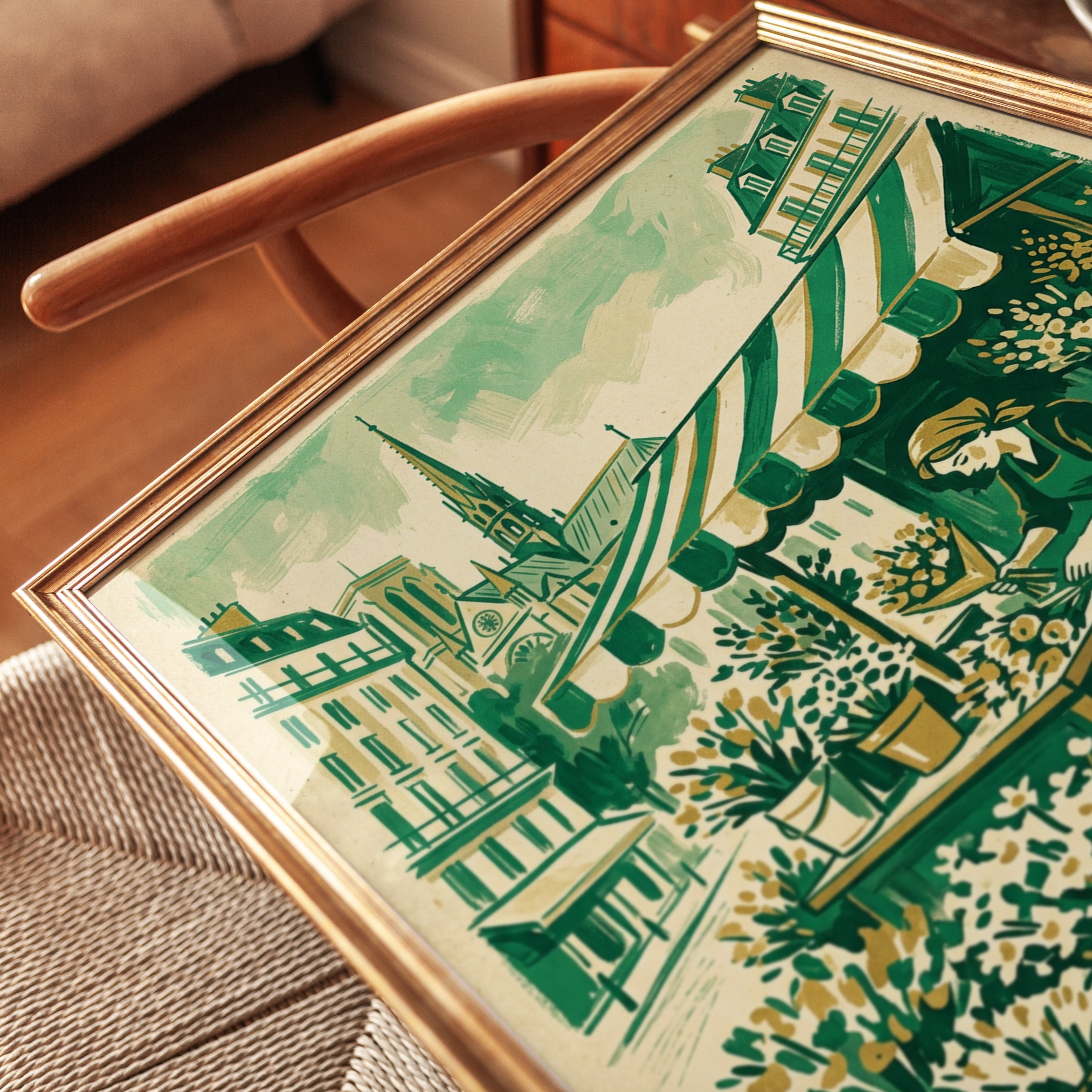 Paris Flower Shop Art Print: Vintage Green Botanical Illustration - detail