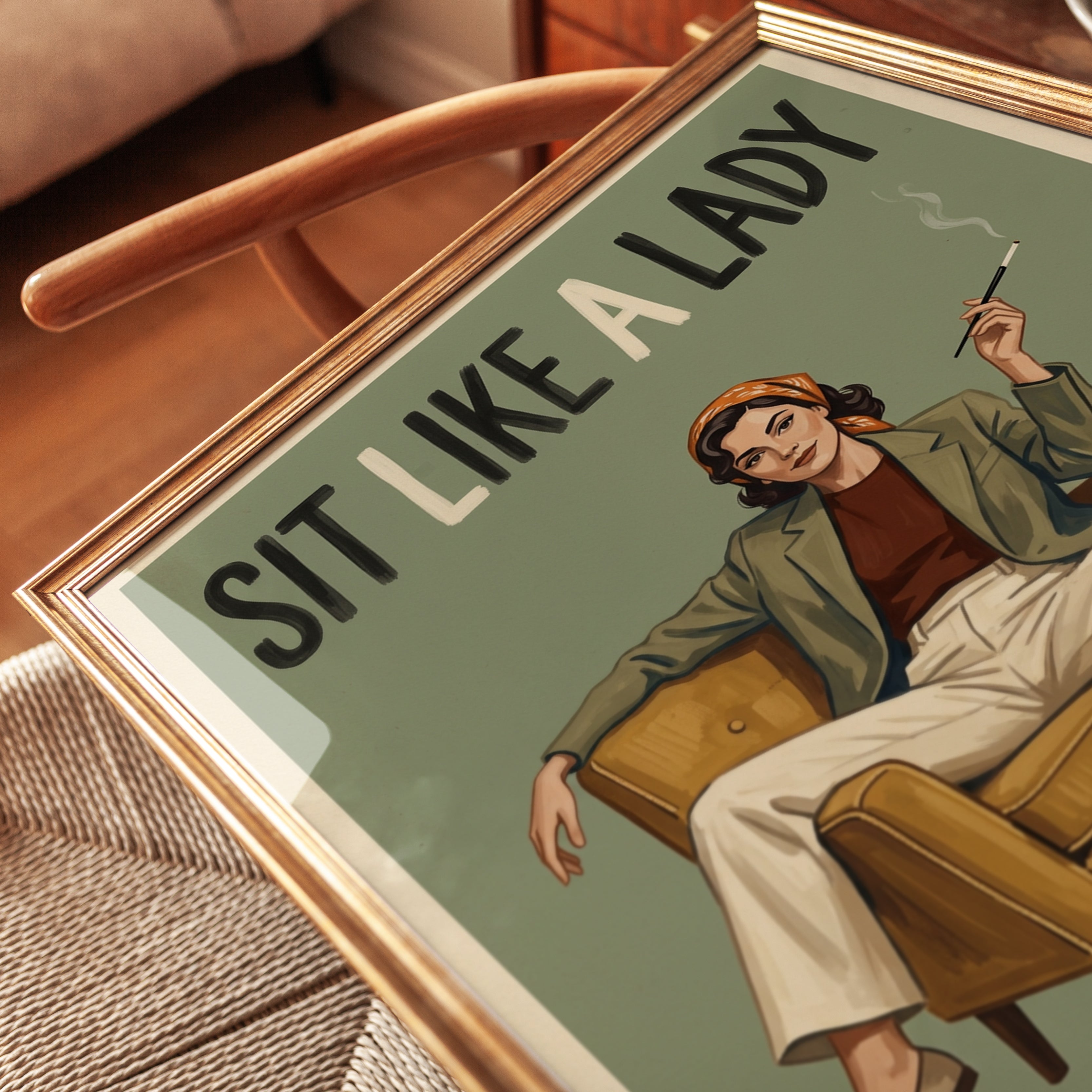 Sit Like a Lady Poster: Retro Mid-Century Lounge Art Print - detail