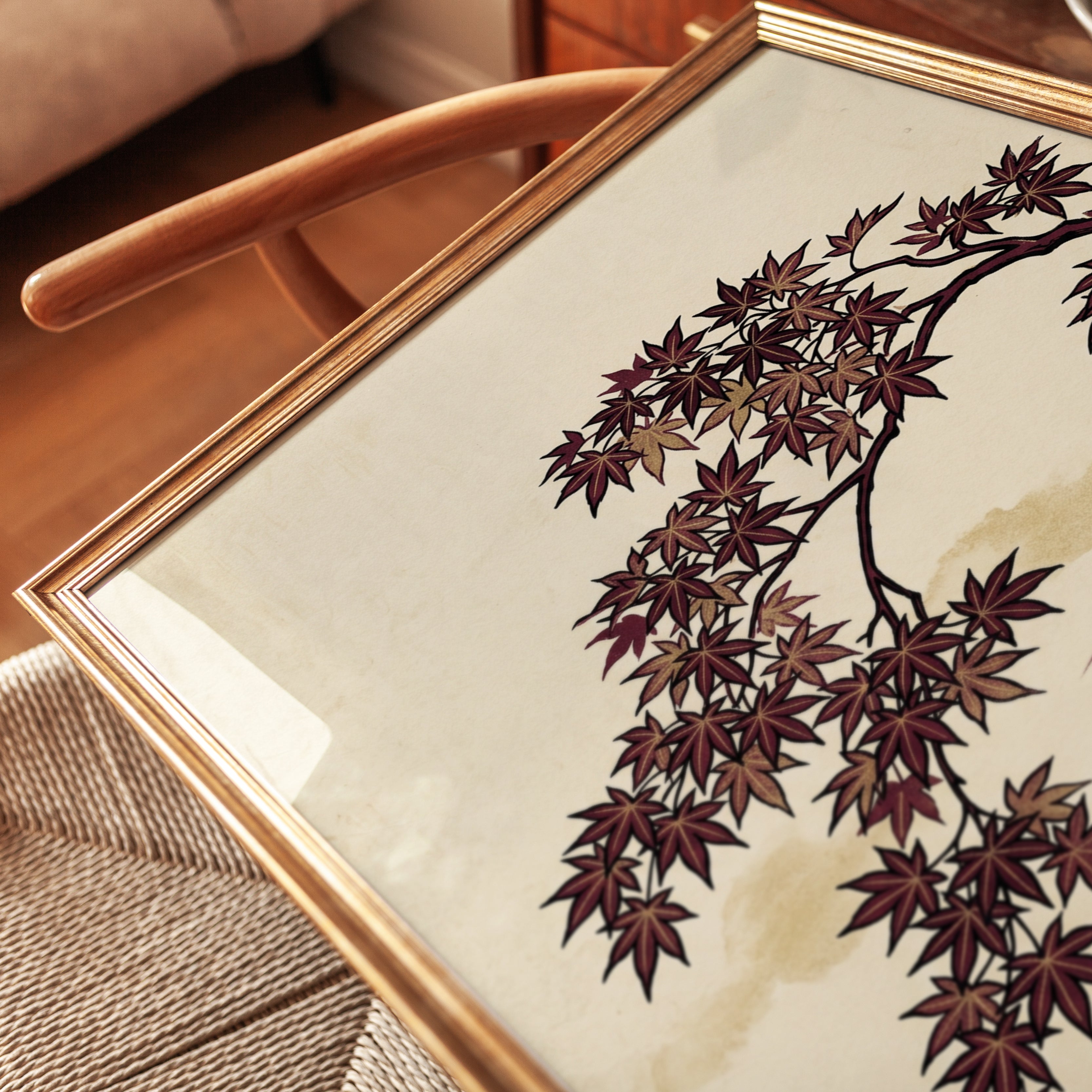 Japanese Maple and Pagoda Art Print: Traditional Asian Landscape - detail