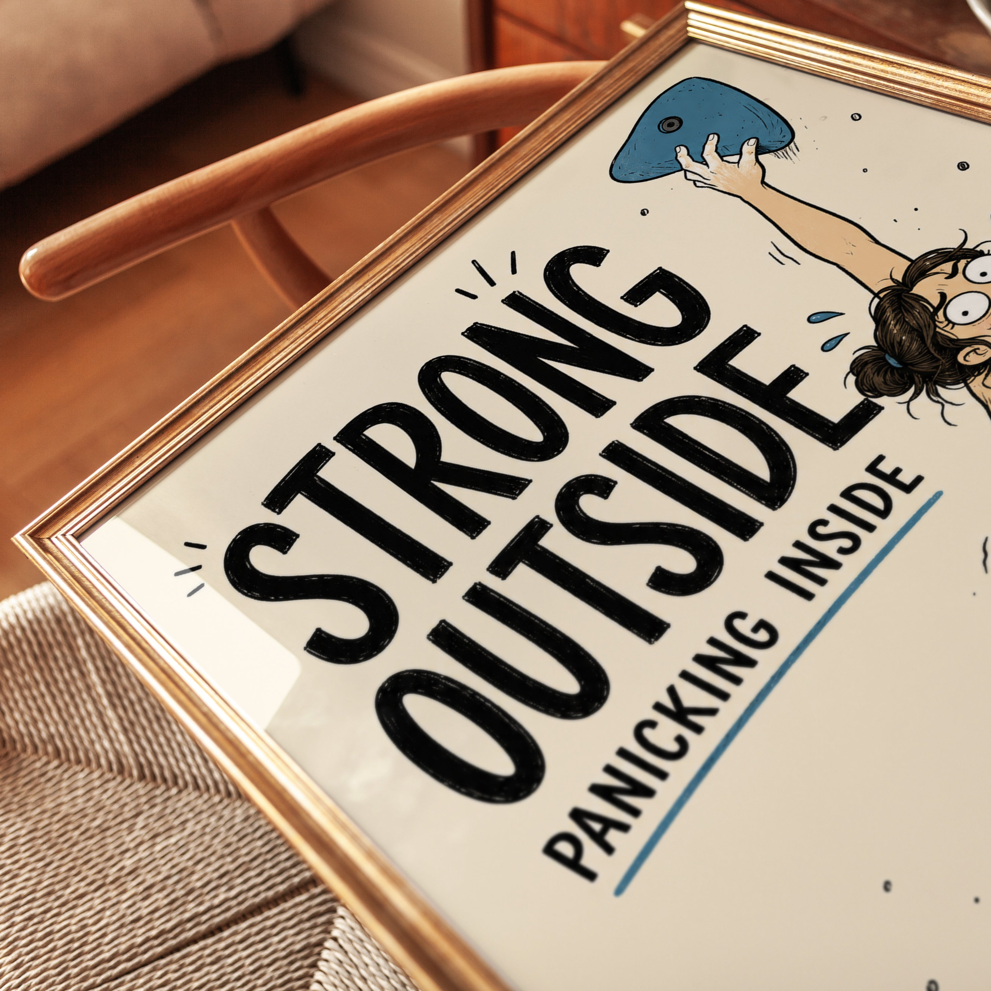Strong Outside Panicking Inside: Rock Climbing Humor Art Print - detail