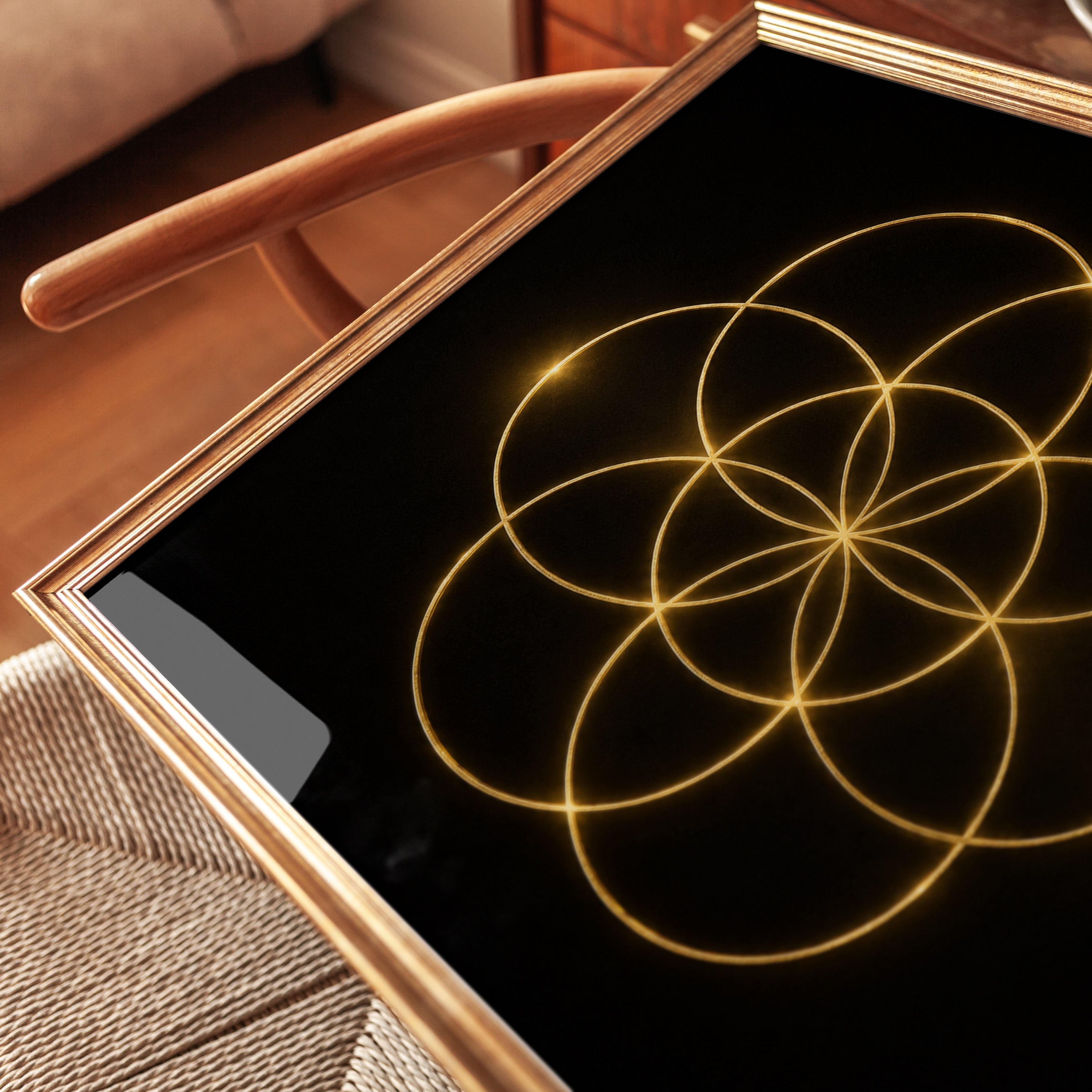 Flower of Life Print: Spiritual Wall Art (Gold on Black) - detail