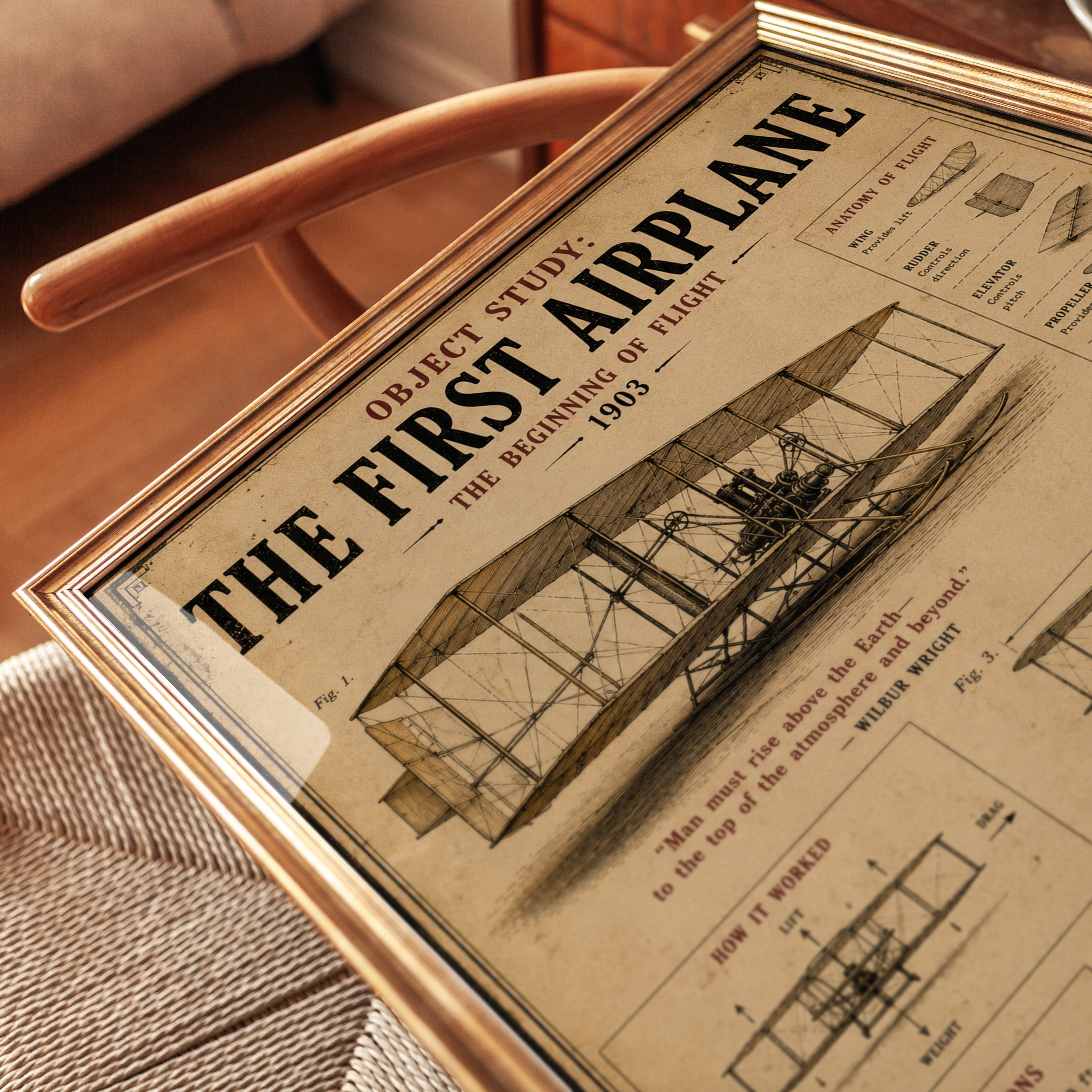 Wright Brothers First Airplane Print: Vintage Aviation Blueprint - detail