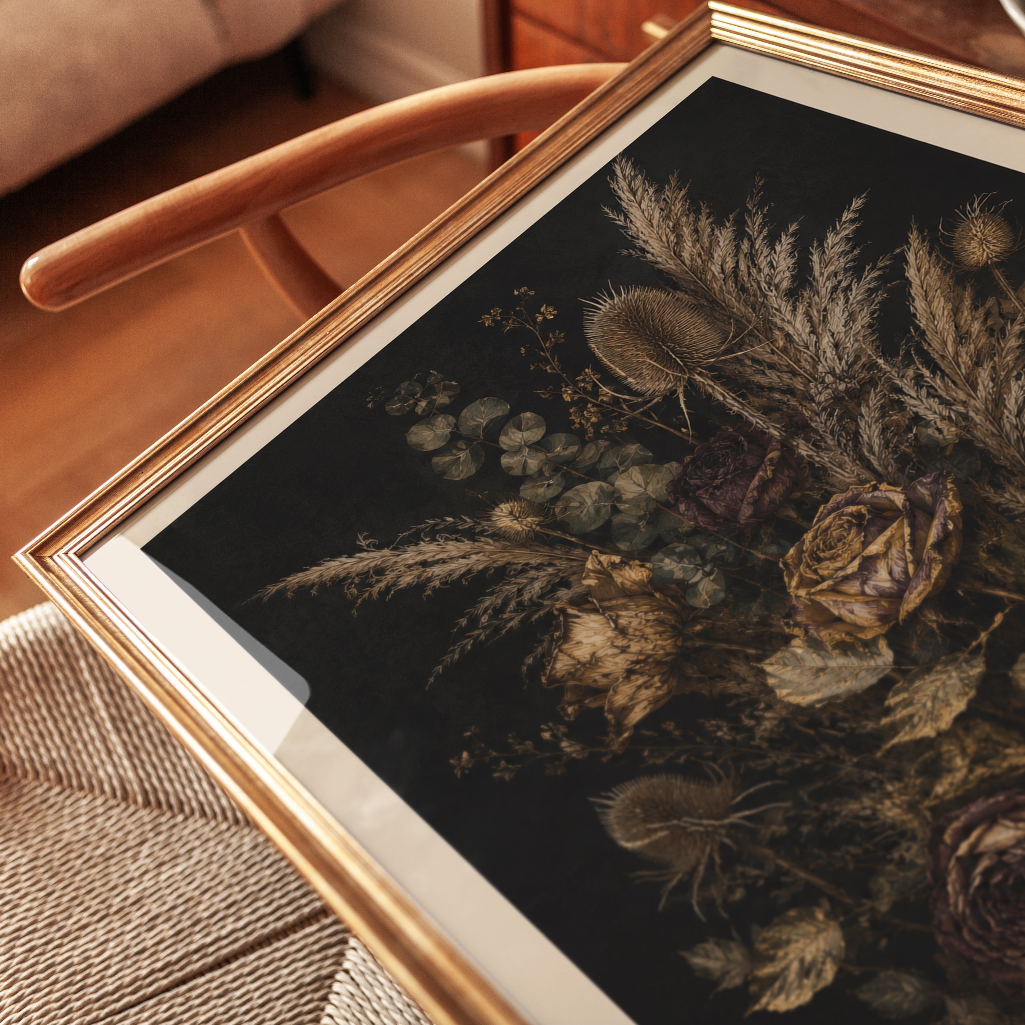 Dark Floral Wall Art – Moody Botanical Print - detail